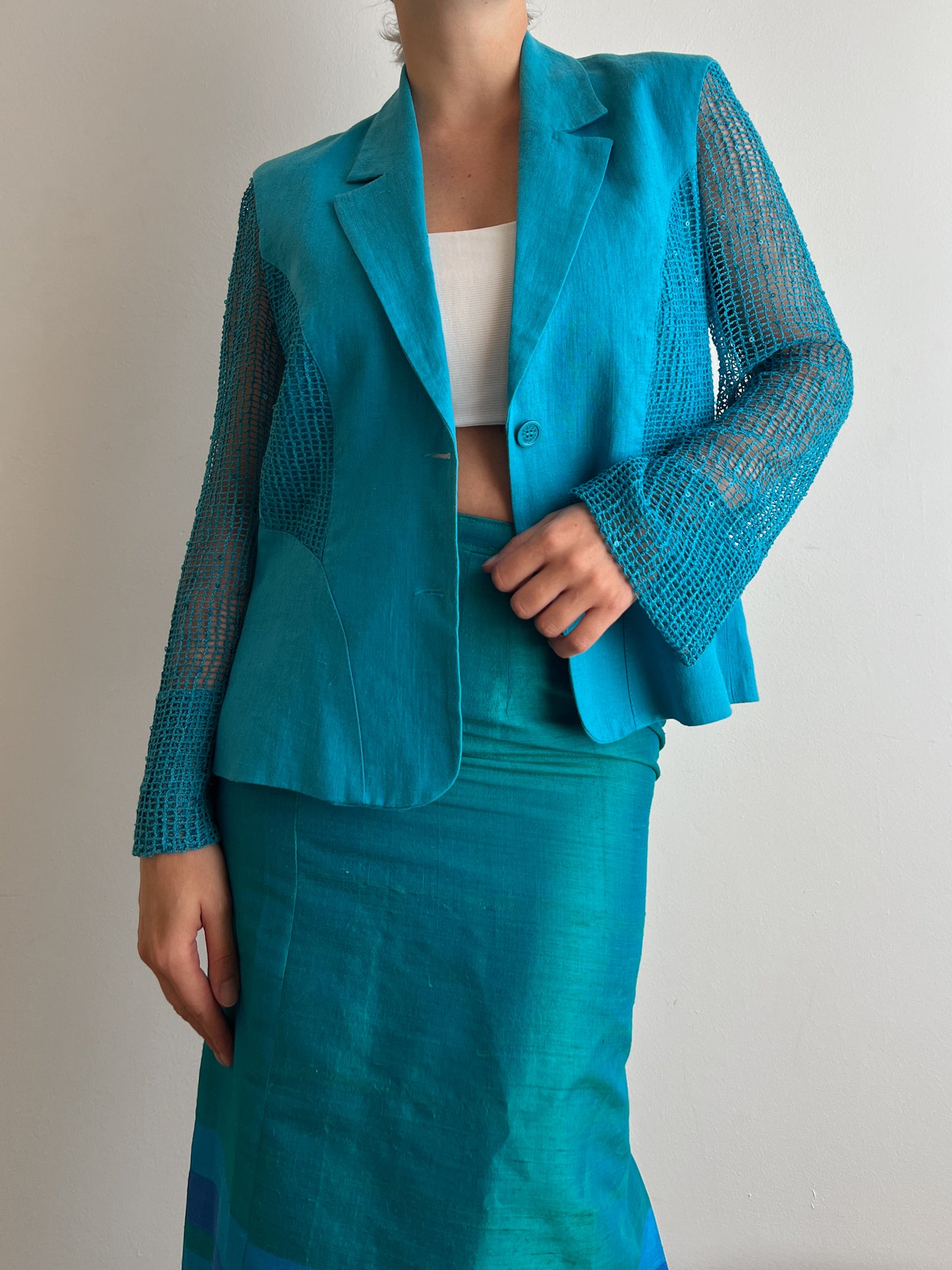 Pure linen turquoise blazer