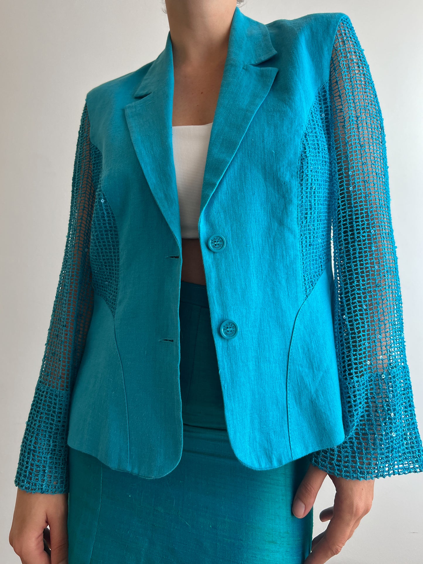 Pure linen turquoise blazer