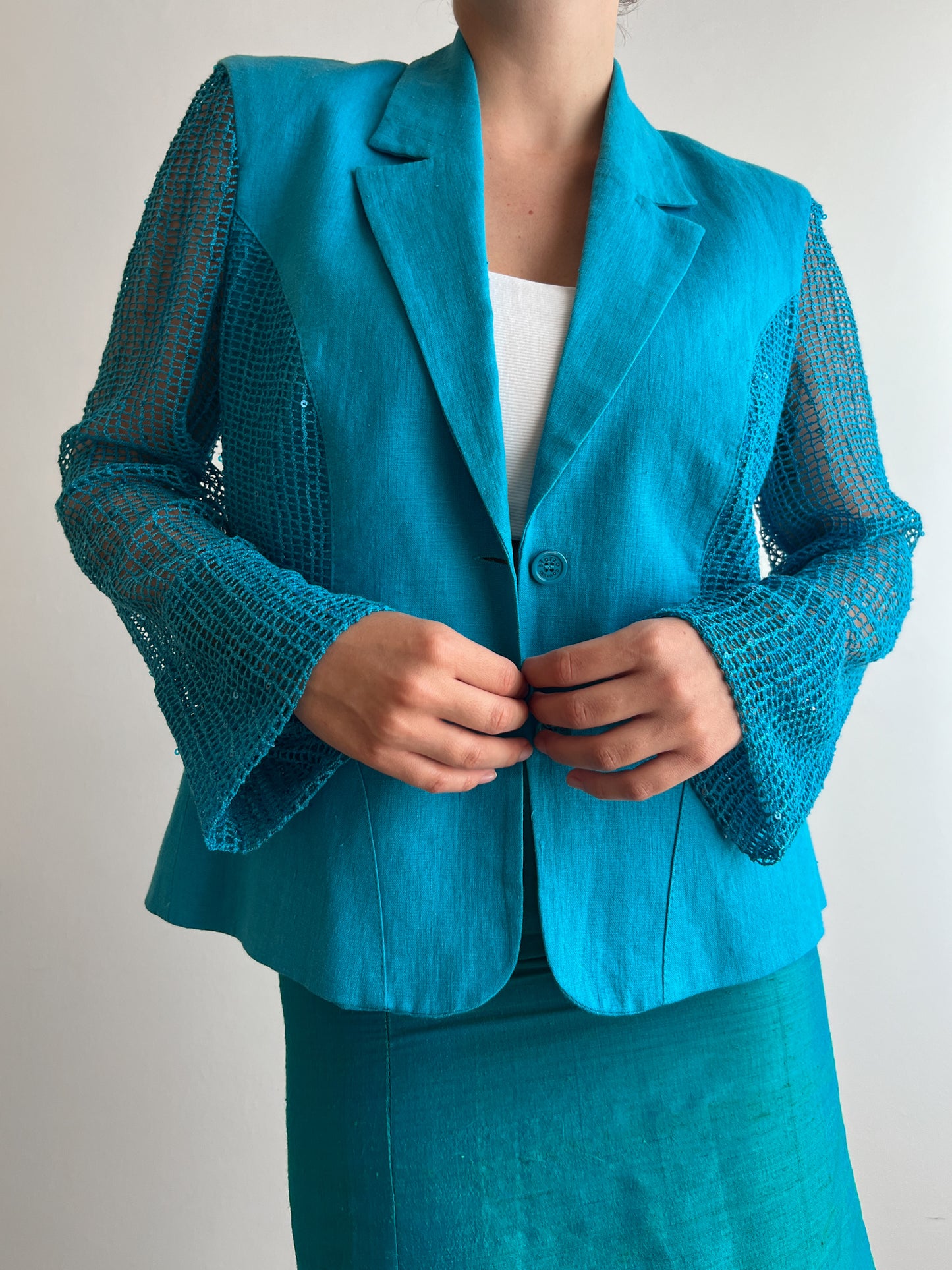 Pure linen turquoise blazer