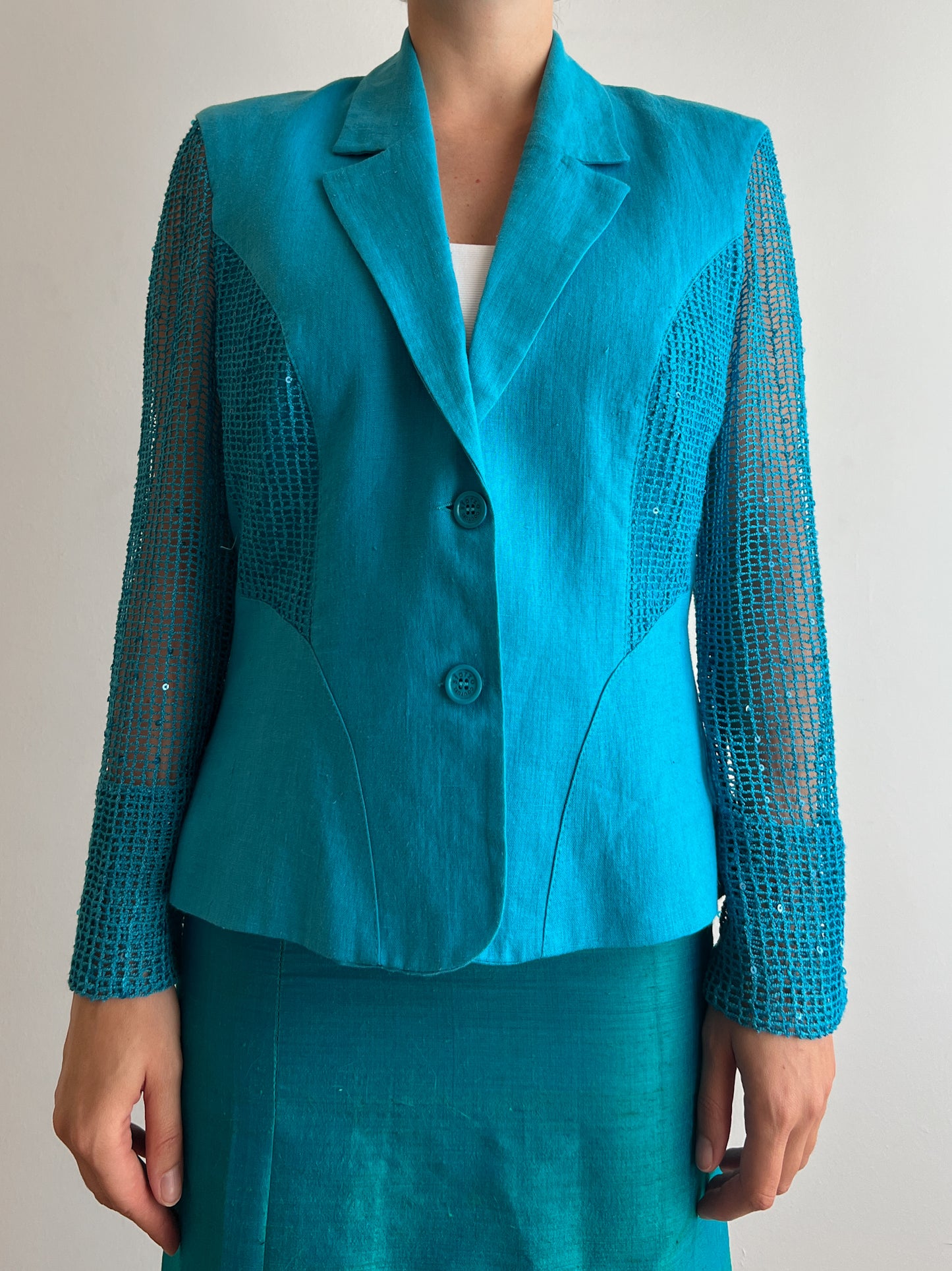 Pure linen turquoise blazer