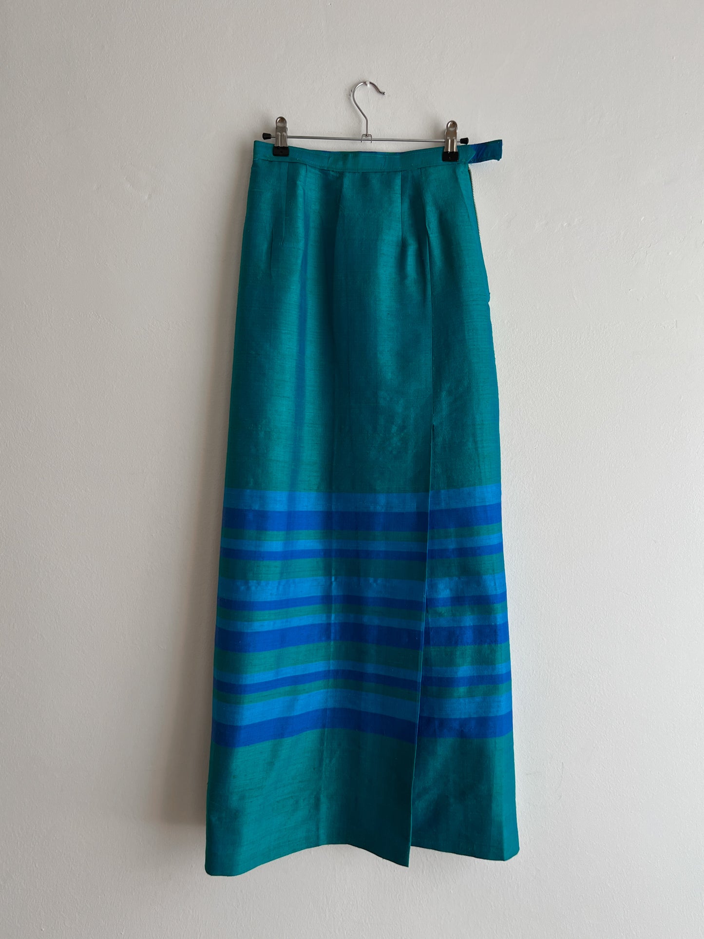 Pure silk turquoise long skirt