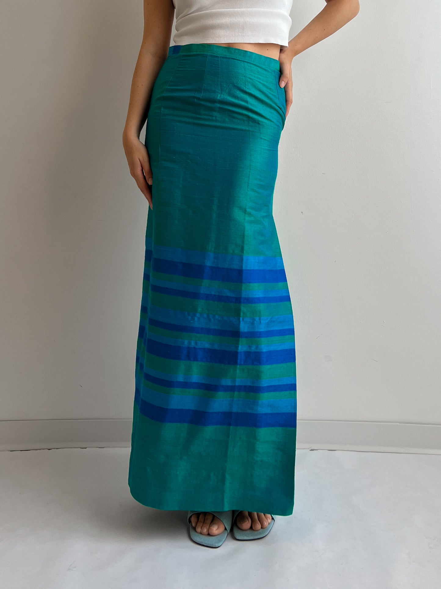 Pure silk turquoise long skirt