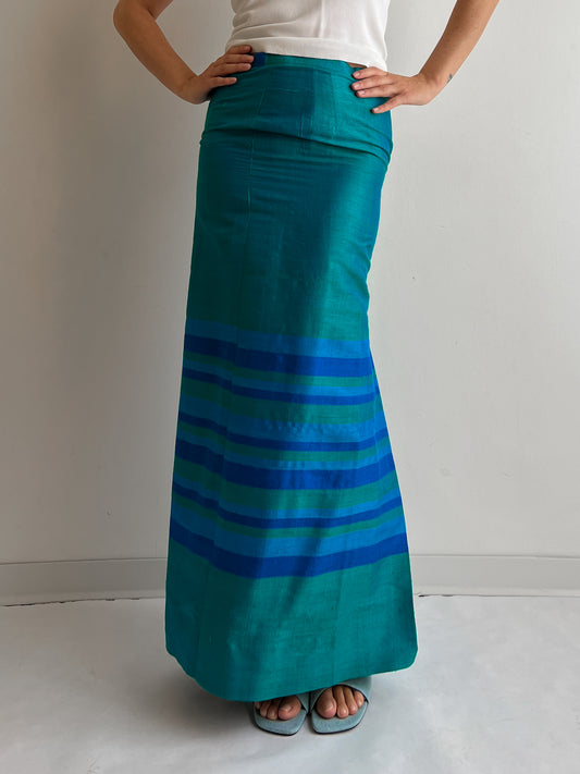 Pure silk turquoise long skirt