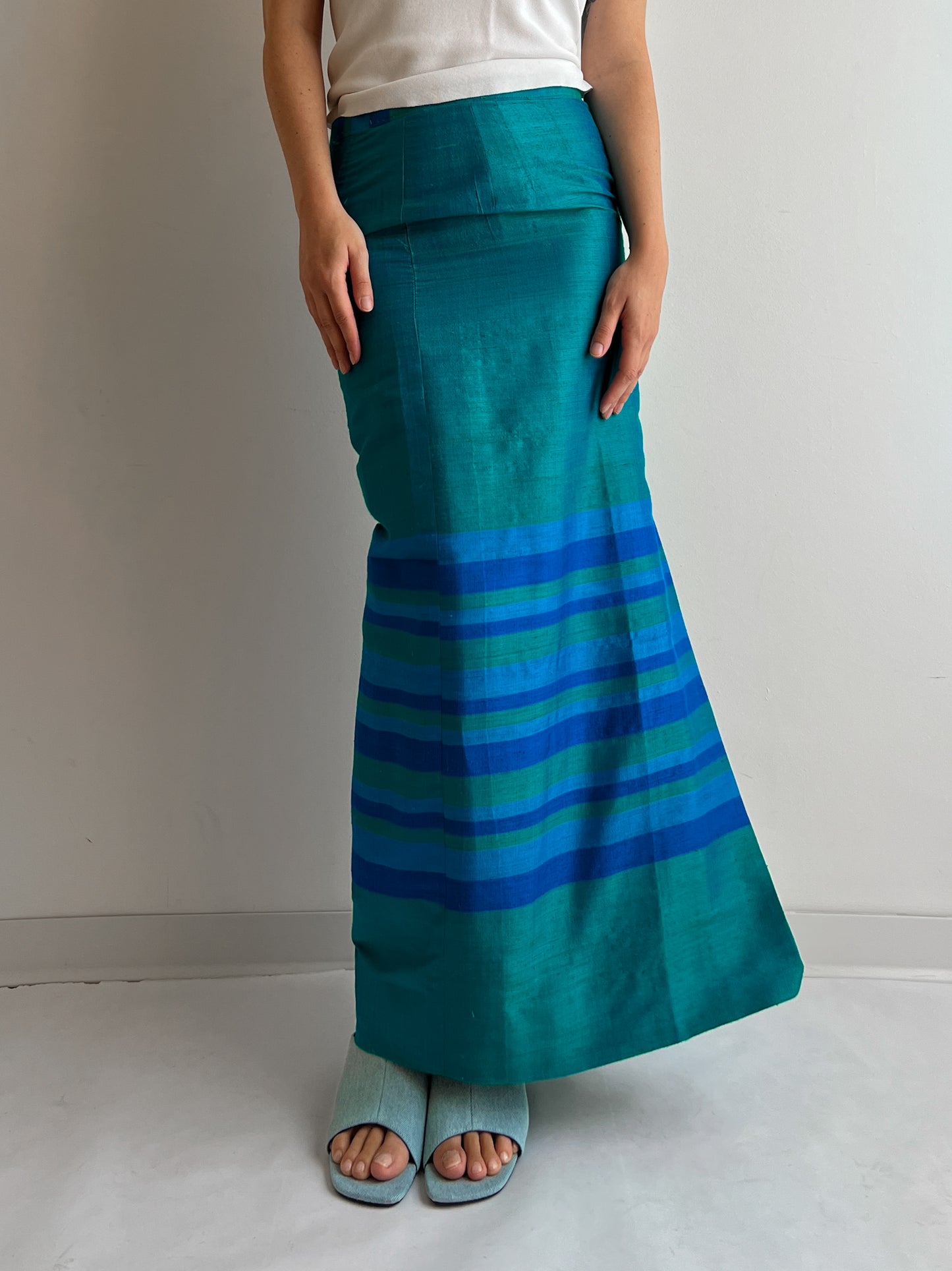 Pure silk turquoise long skirt