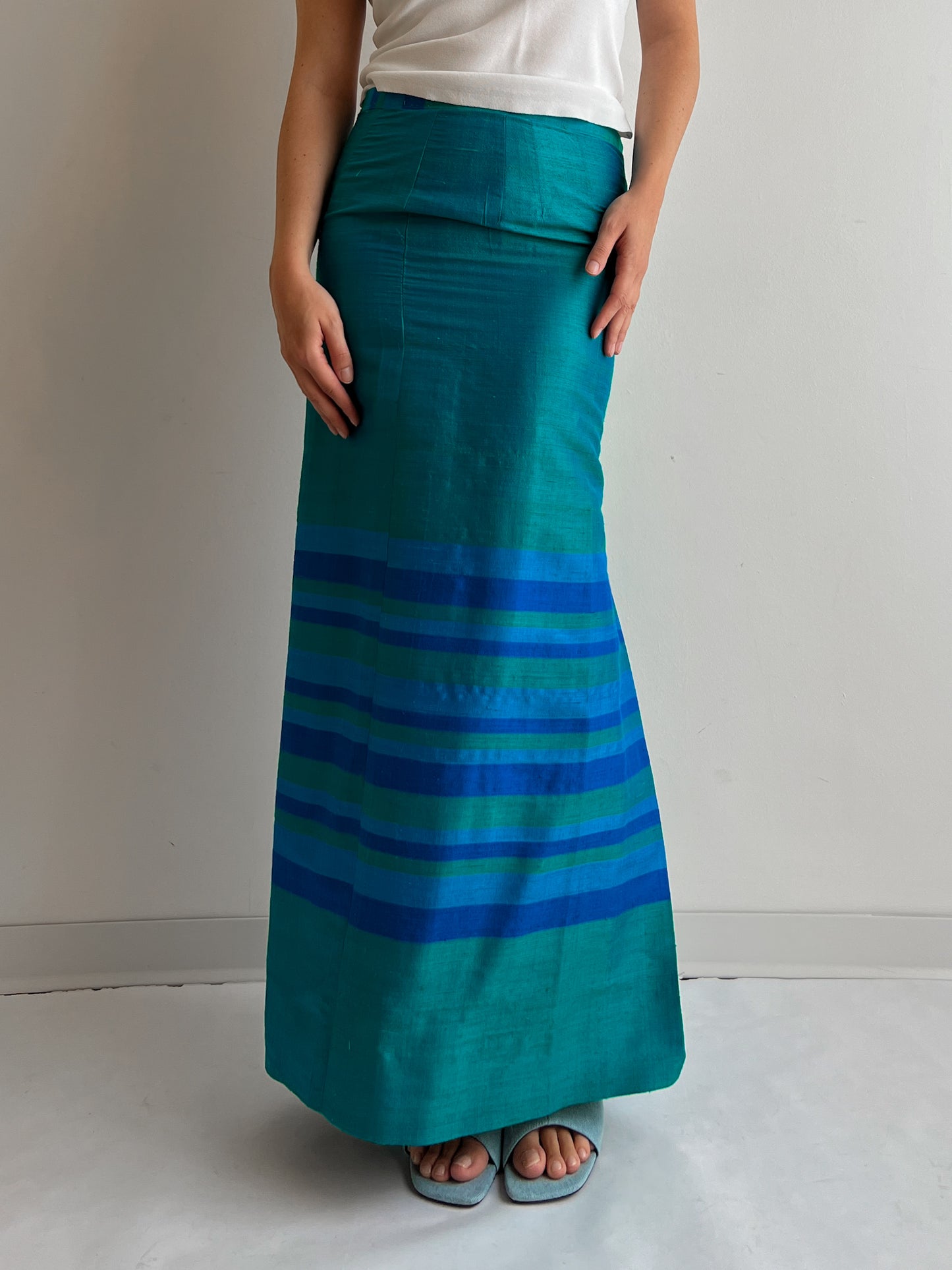 Pure silk turquoise long skirt