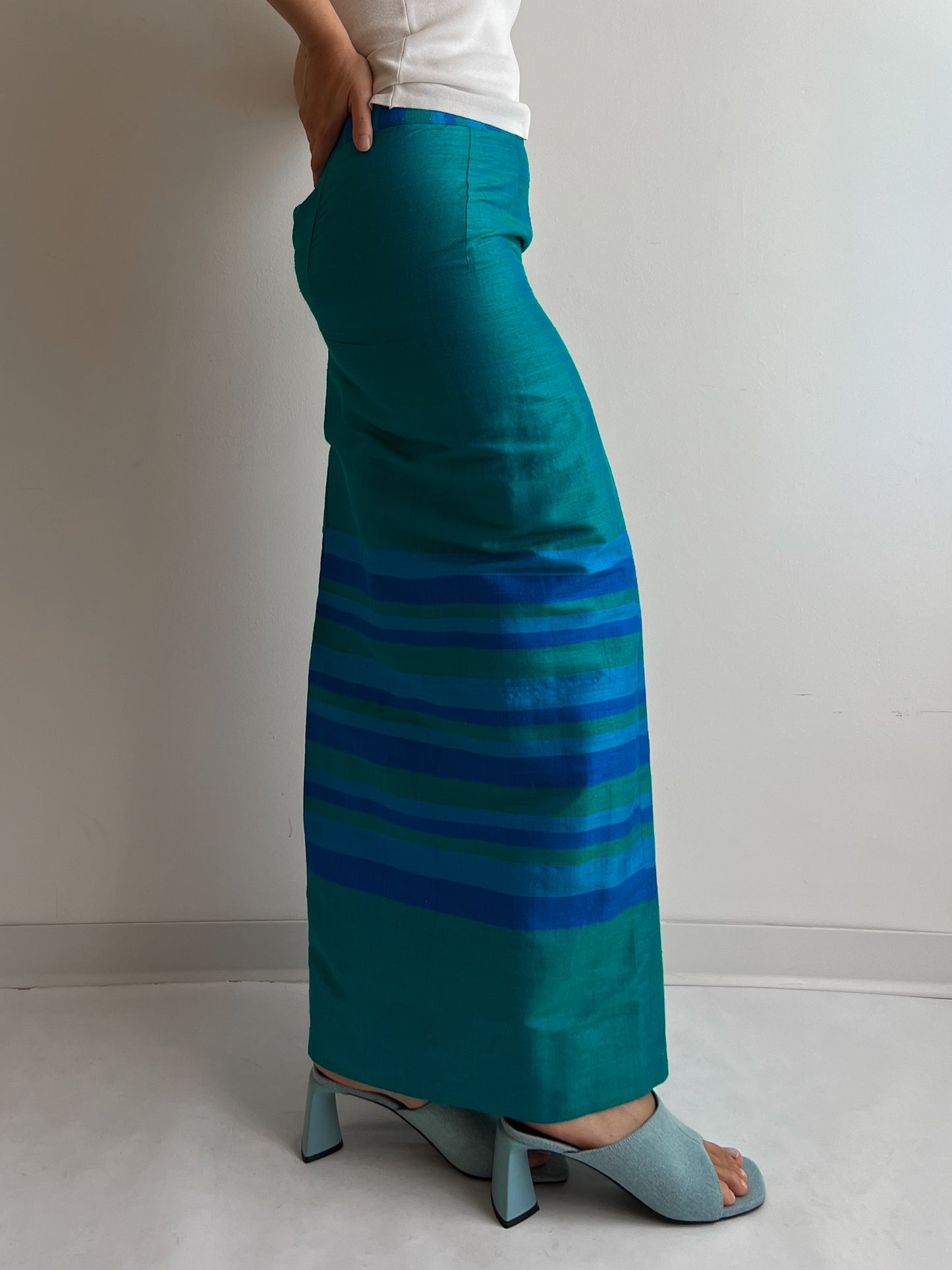 Pure silk turquoise long skirt