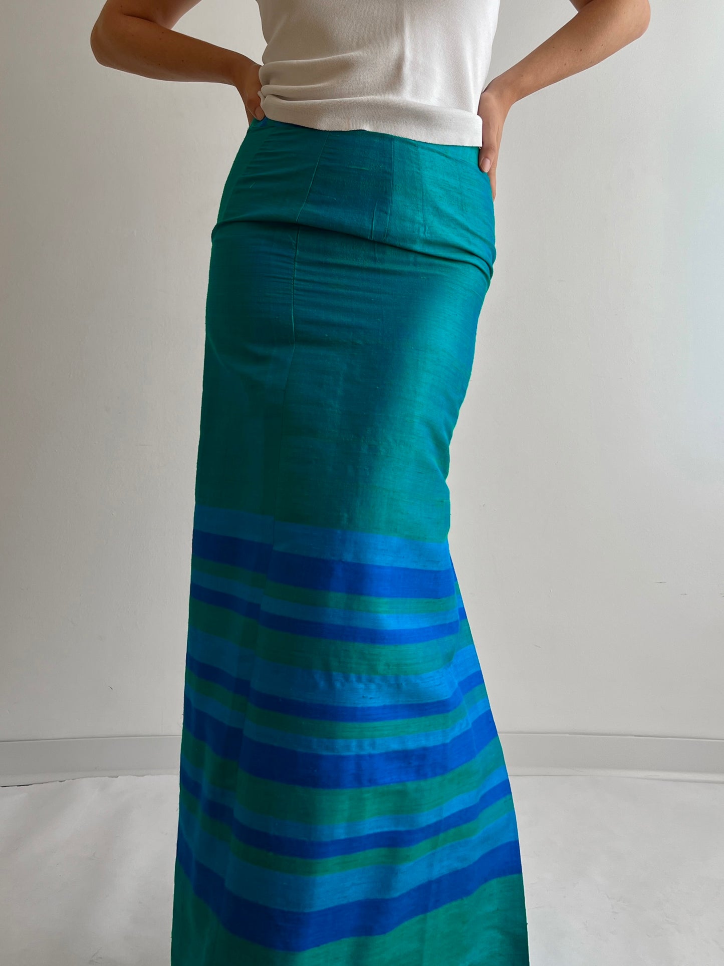 Pure silk turquoise long skirt