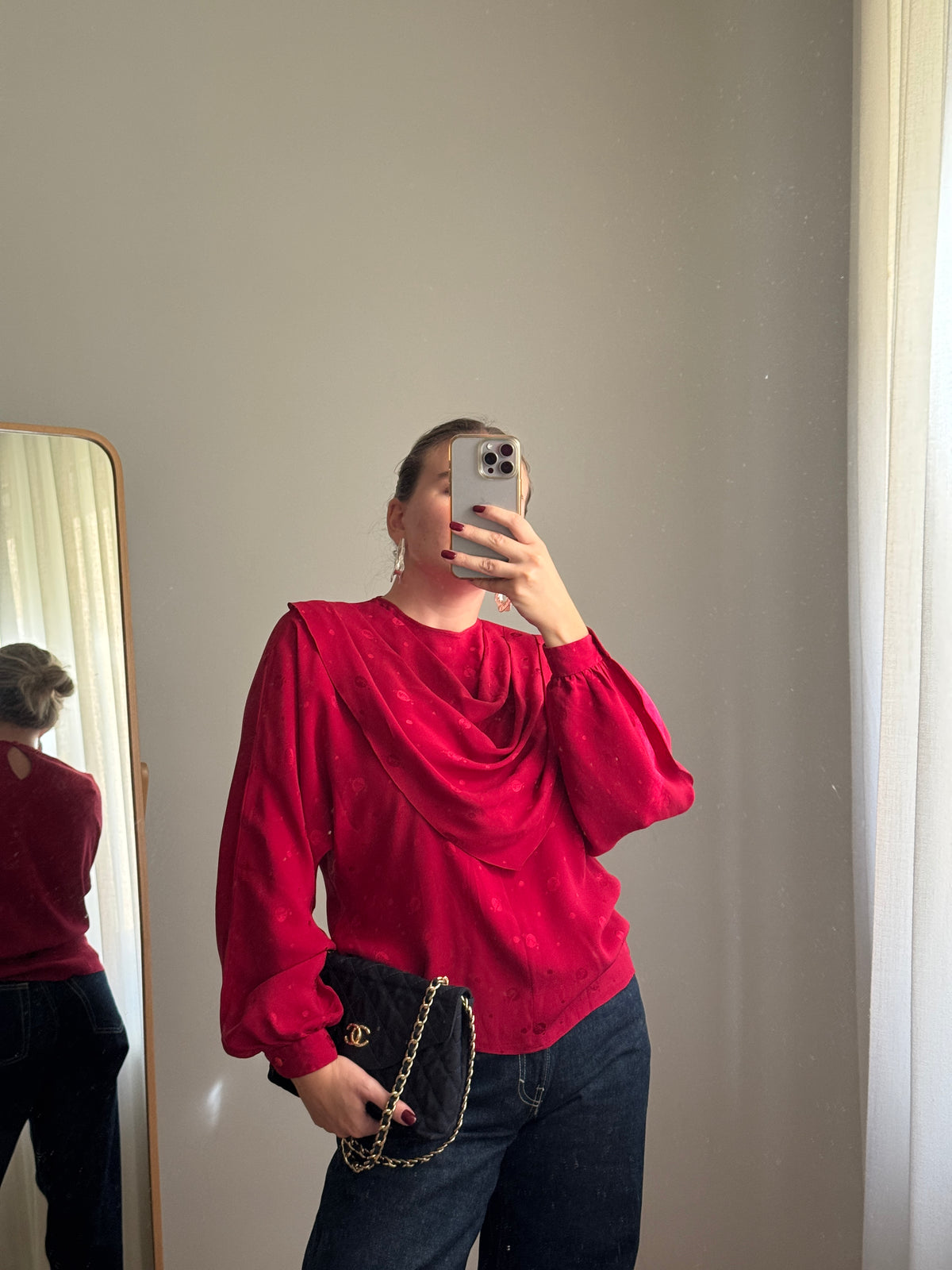 Blusa color fragola in pura seta