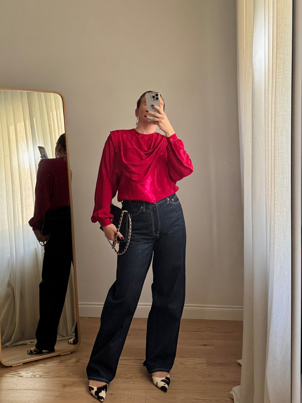 Blusa color fragola in pura seta