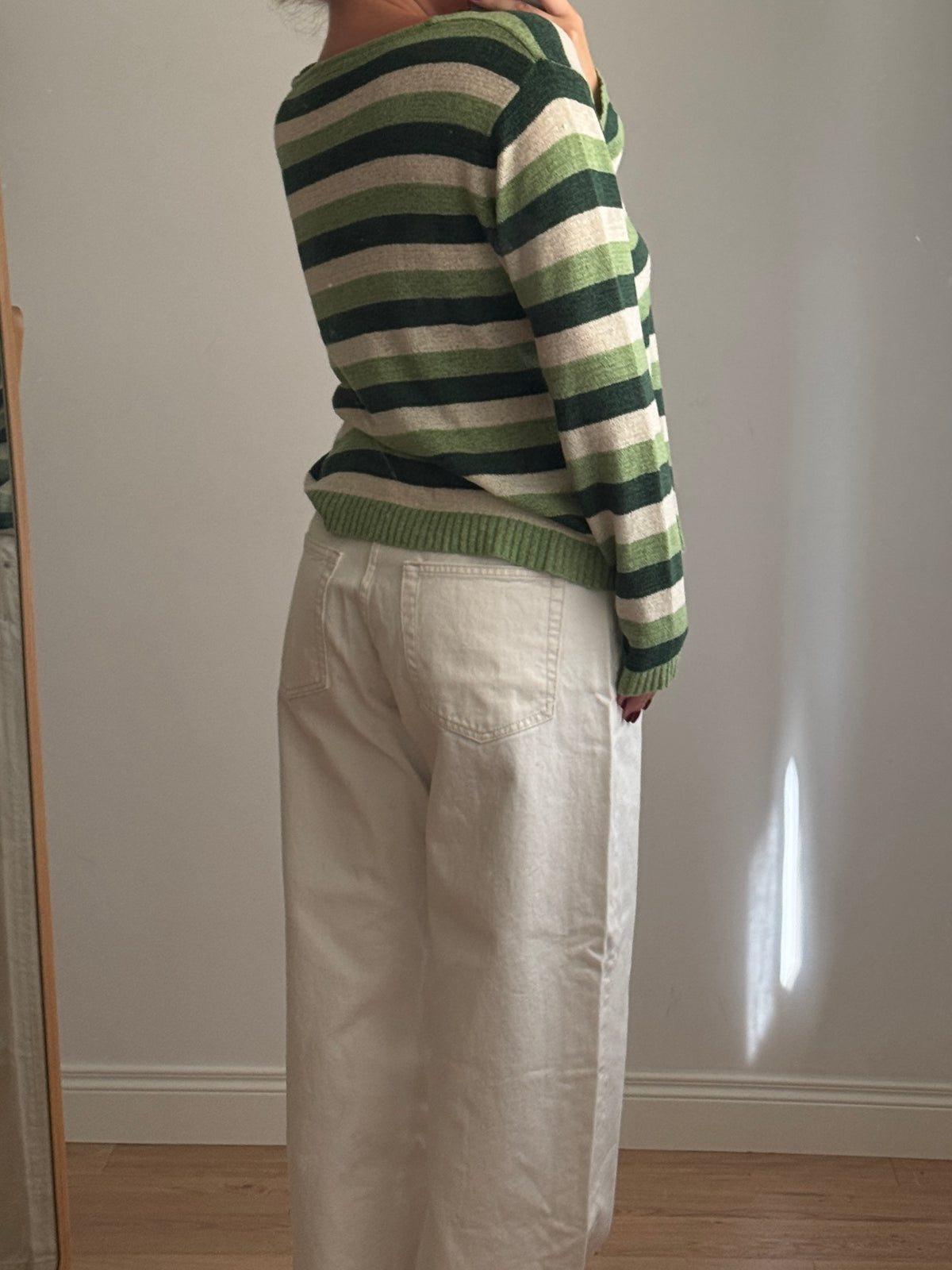 Cardigan a righe verde in cotone e viscosa