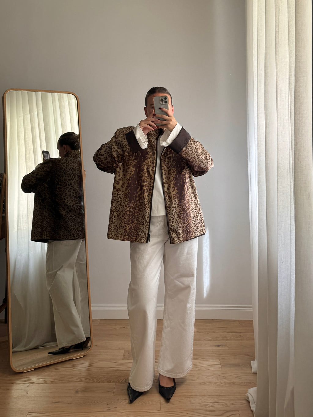 Giacca impermeabile double face animalier