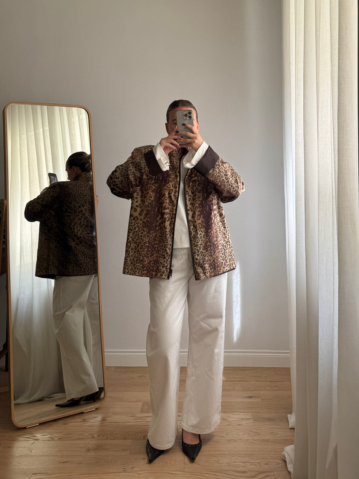 Giacca impermeabile double face animalier