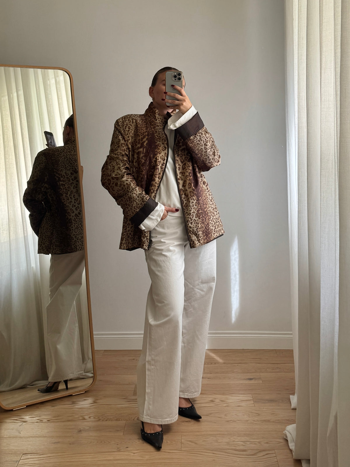 Giacca impermeabile double face animalier