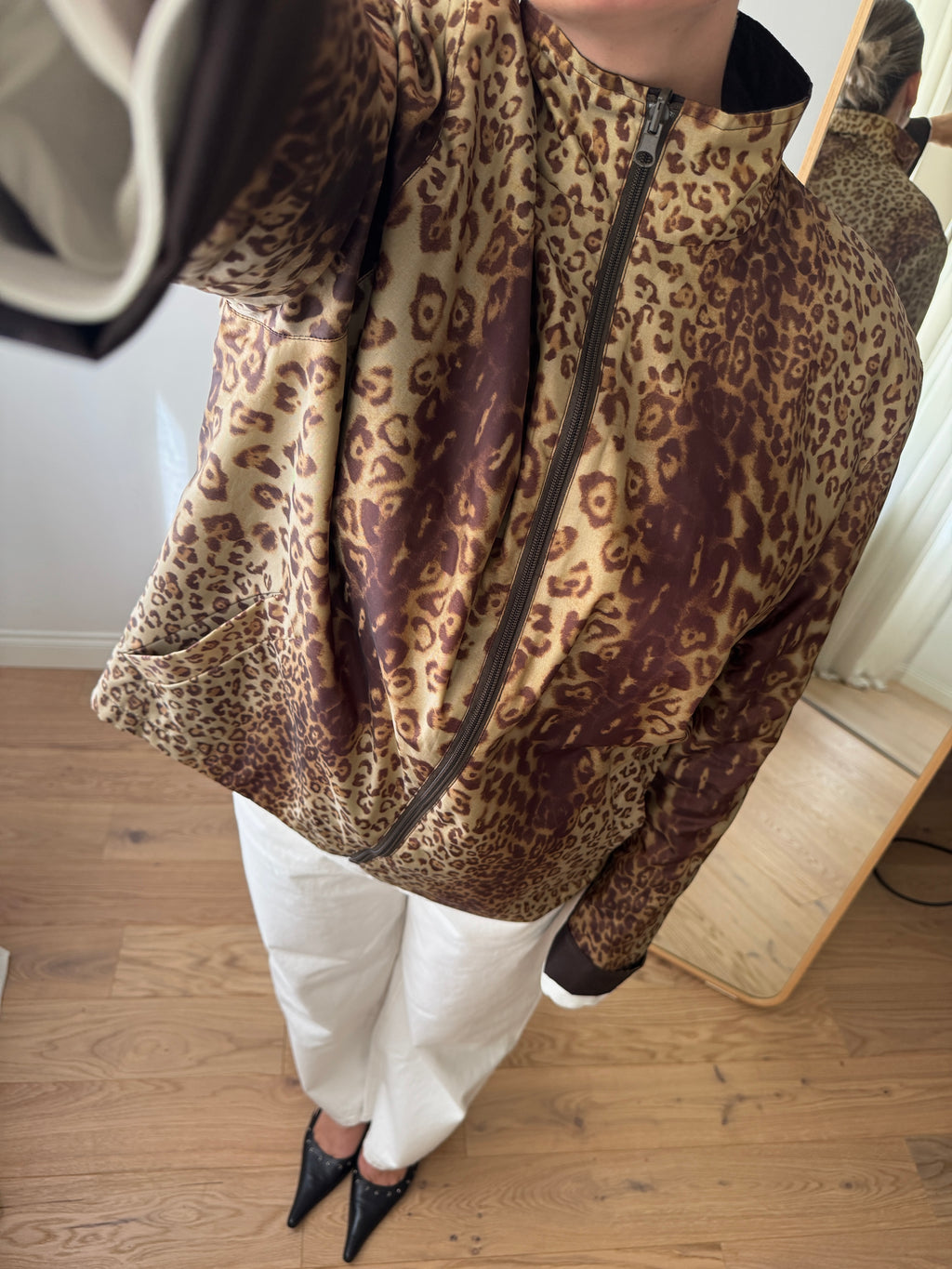 Giacca impermeabile double face animalier