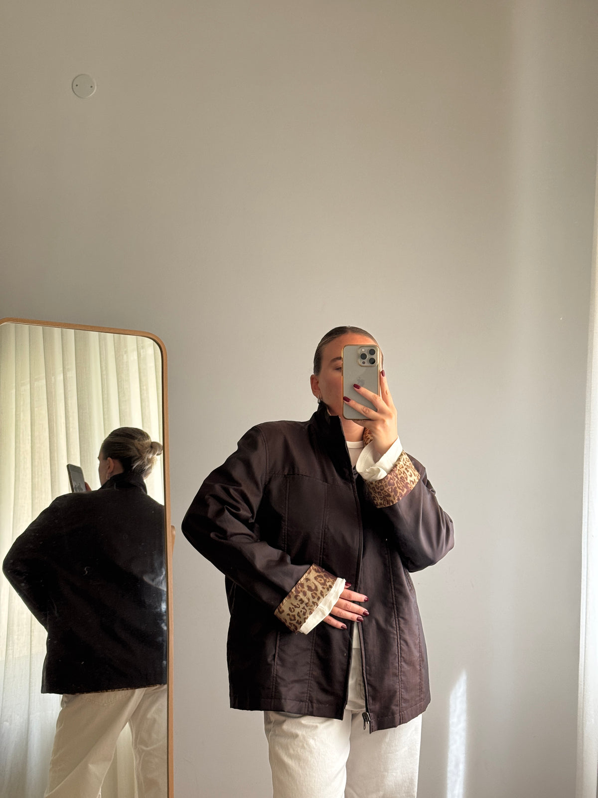 Giacca impermeabile double face animalier