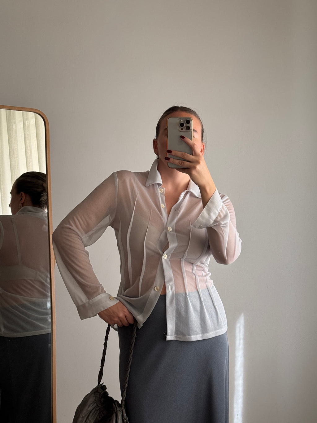 Camicia color ghiaccio in mesh