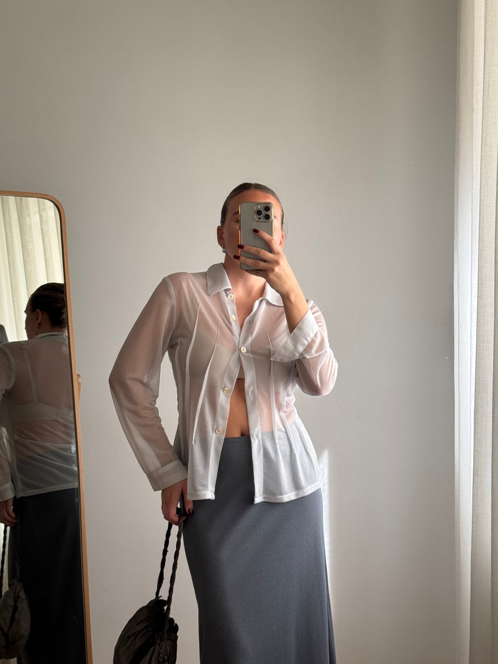 Camicia color ghiaccio in mesh