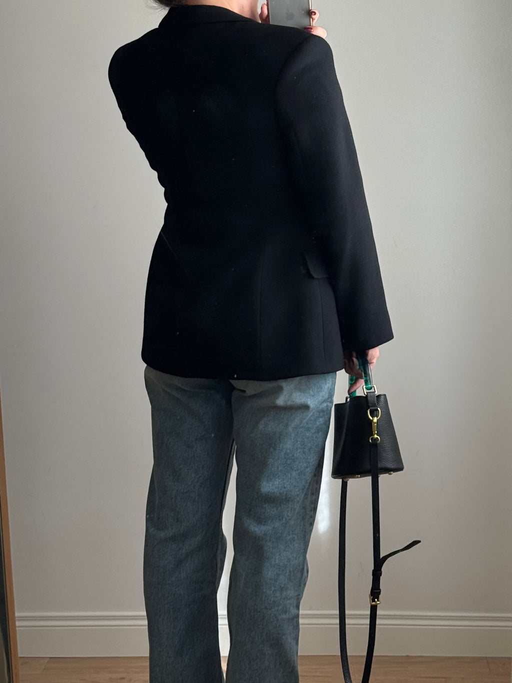 Blazer nero avvitato in lana e viscosa