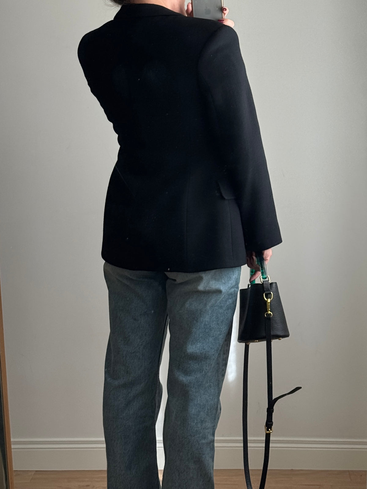 Blazer nero avvitato in lana e viscosa