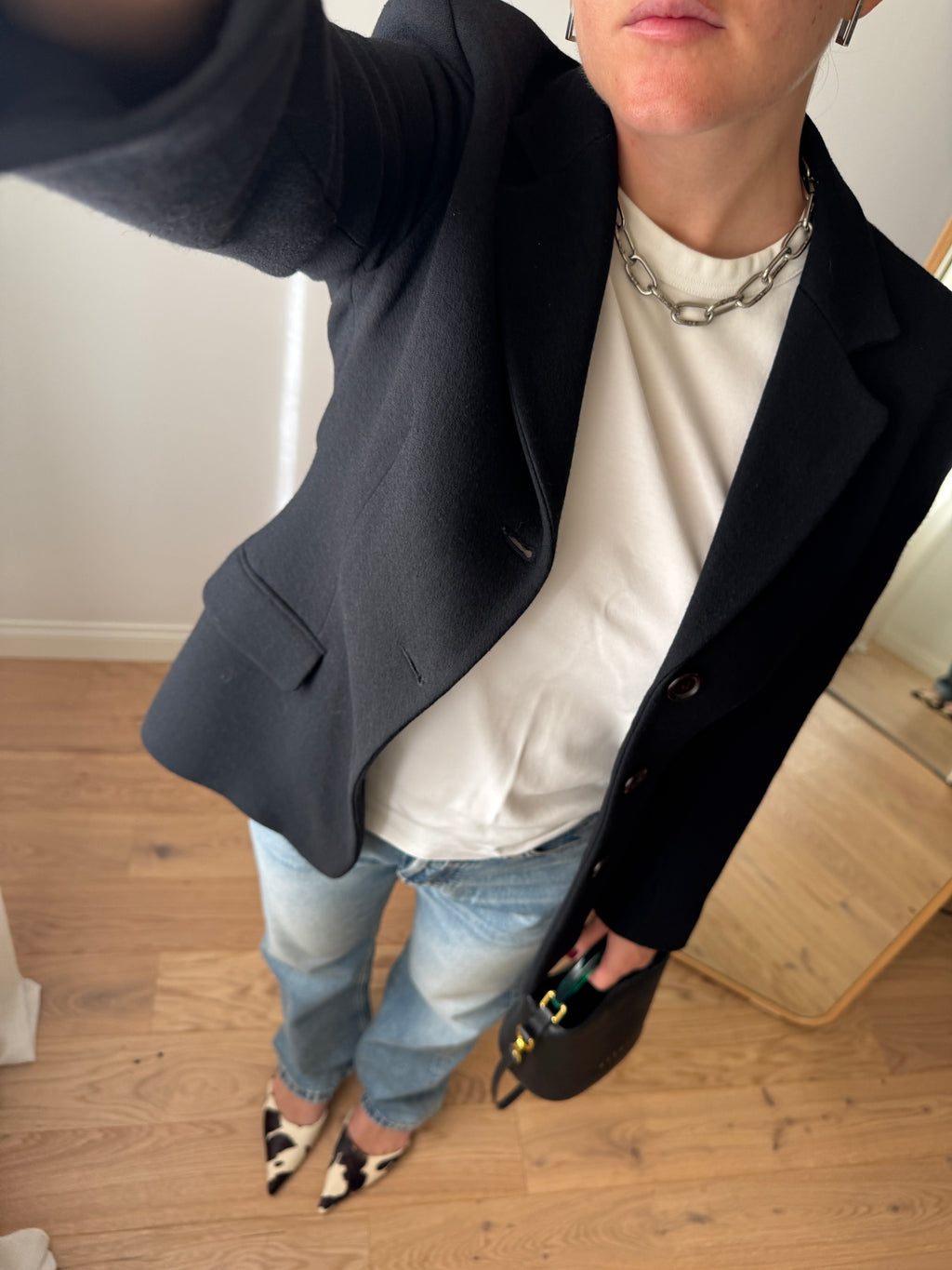 Blazer nero avvitato in lana e viscosa