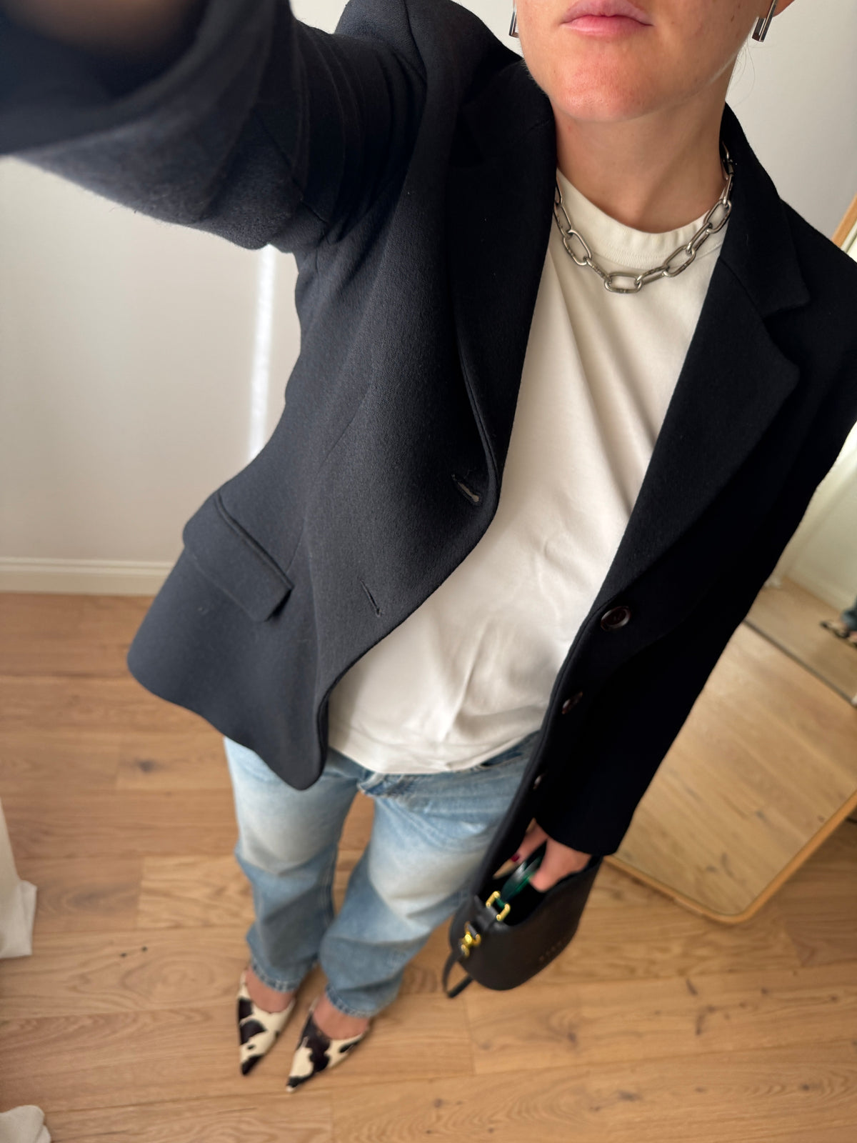 Blazer nero avvitato in lana e viscosa