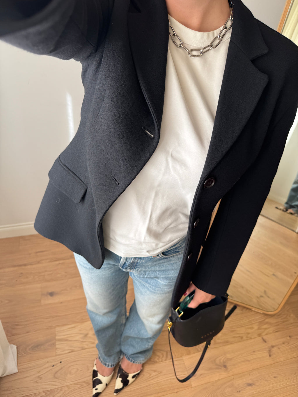 Blazer nero avvitato in lana e viscosa