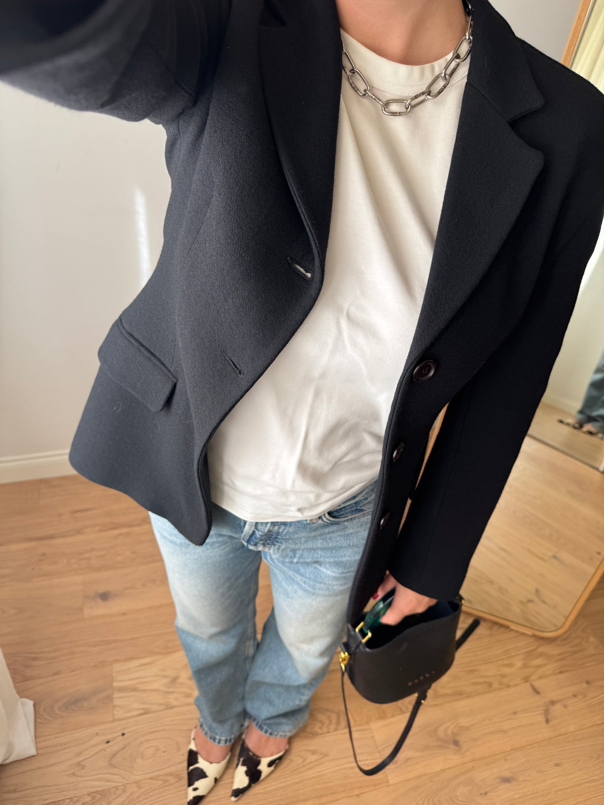 Blazer nero avvitato in lana e viscosa