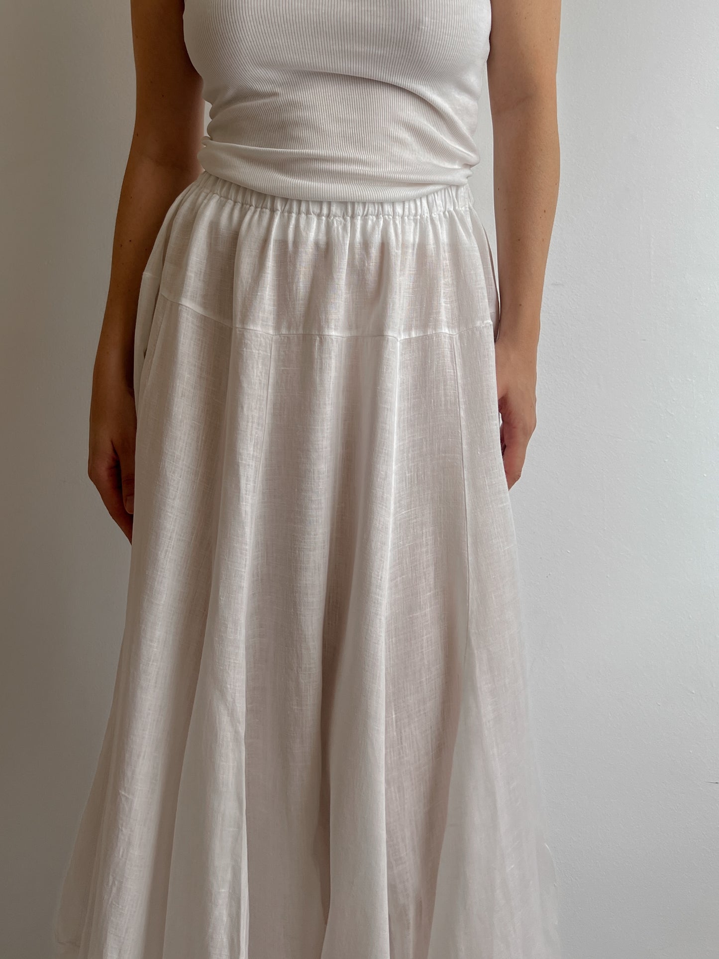 Pure linen white skirt-pants