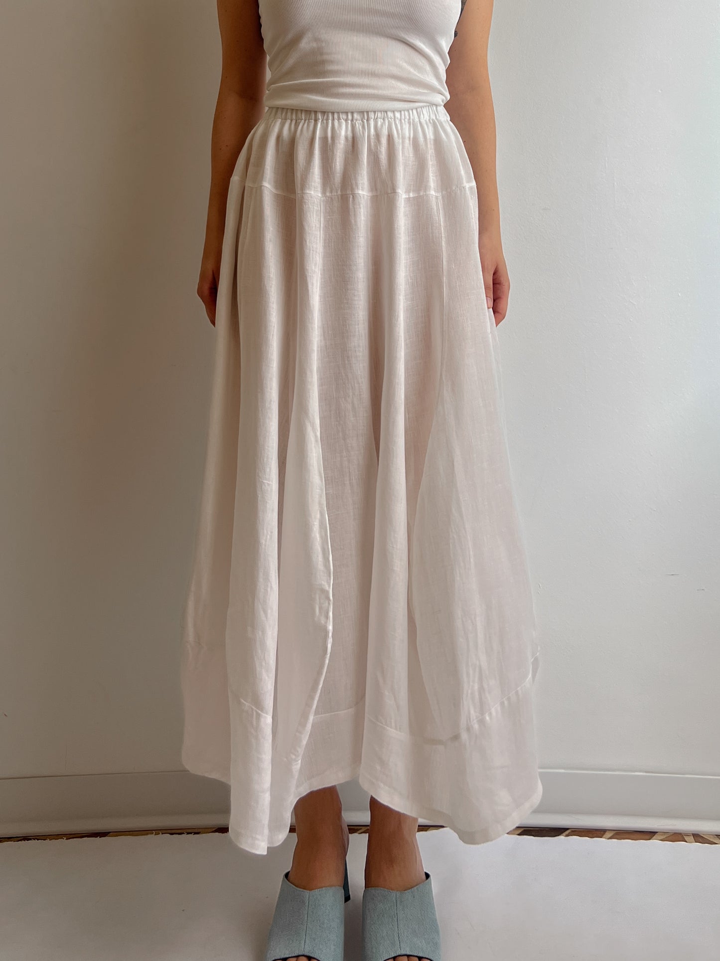 Pure linen white skirt-pants