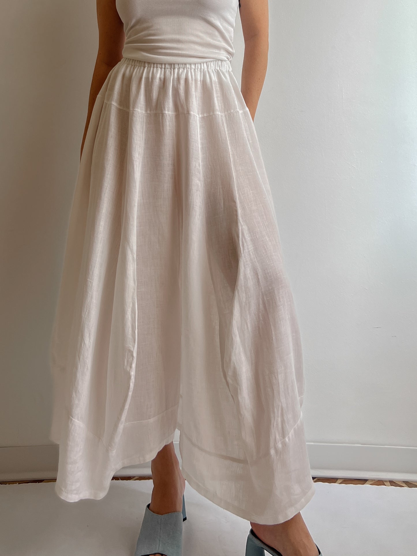 Pure linen white skirt-pants