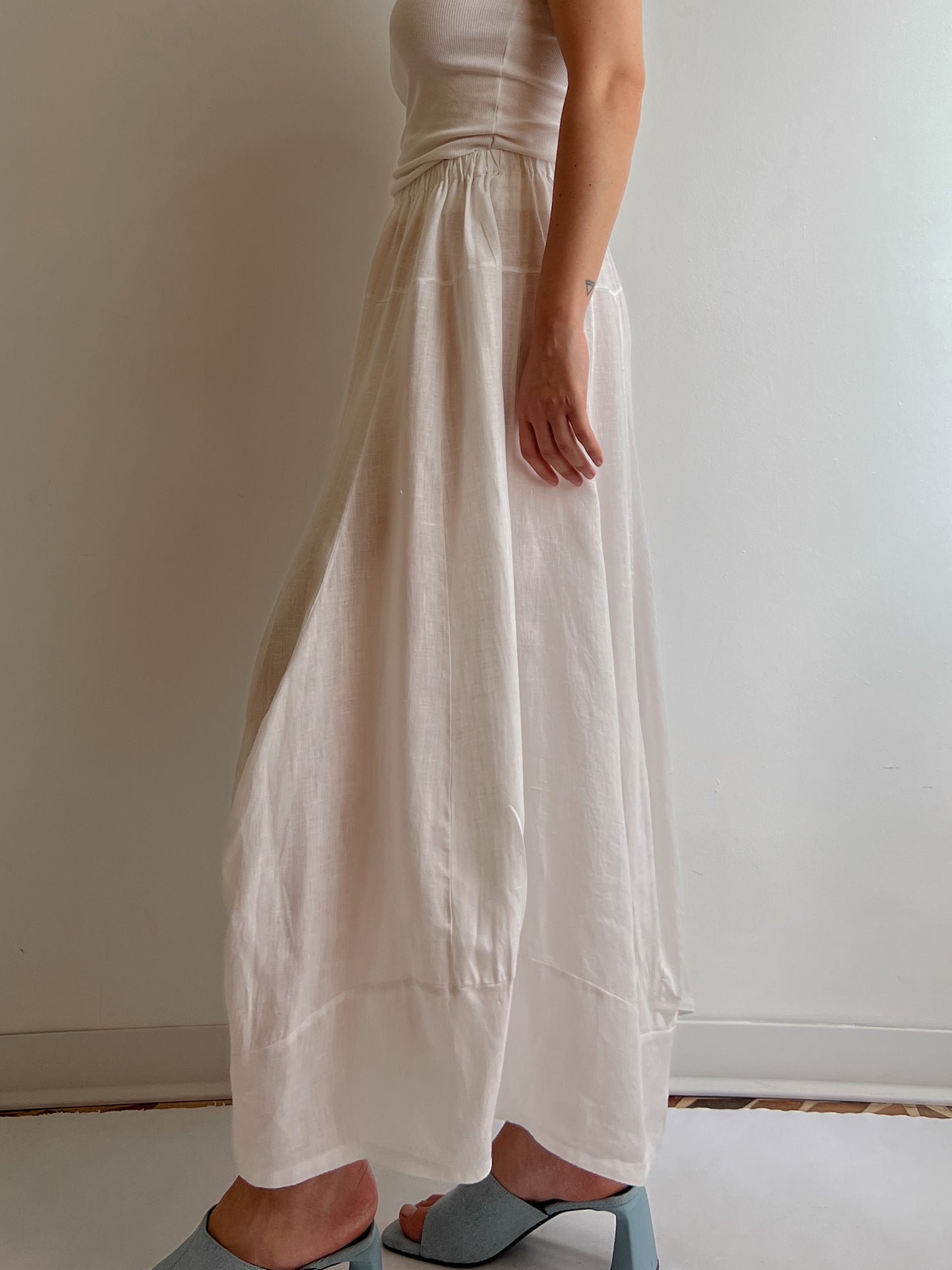 Pure linen white skirt-pants