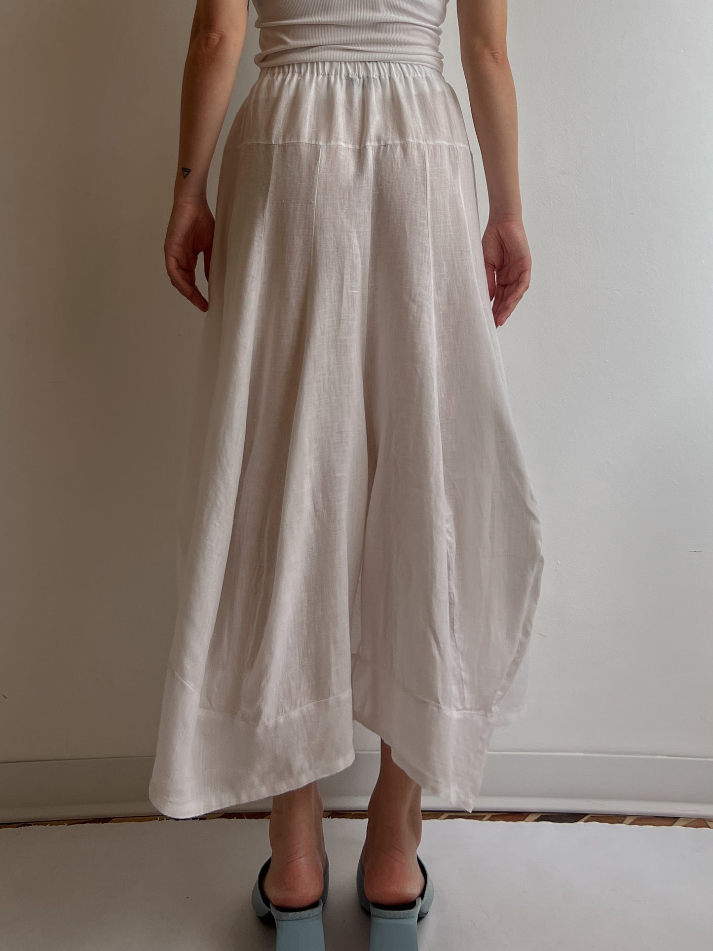 Pure linen white skirt-pants