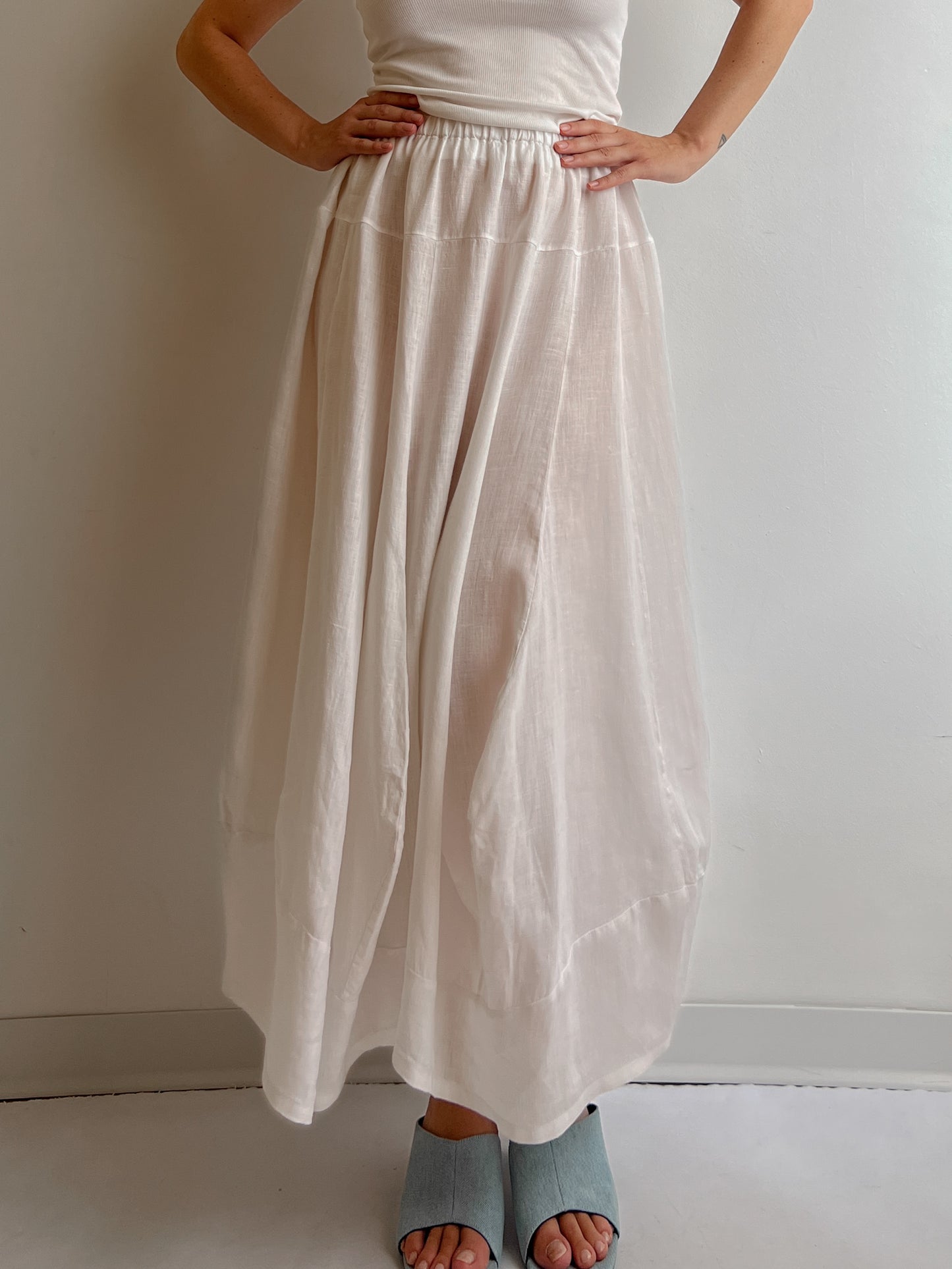 Pure linen white skirt-pants