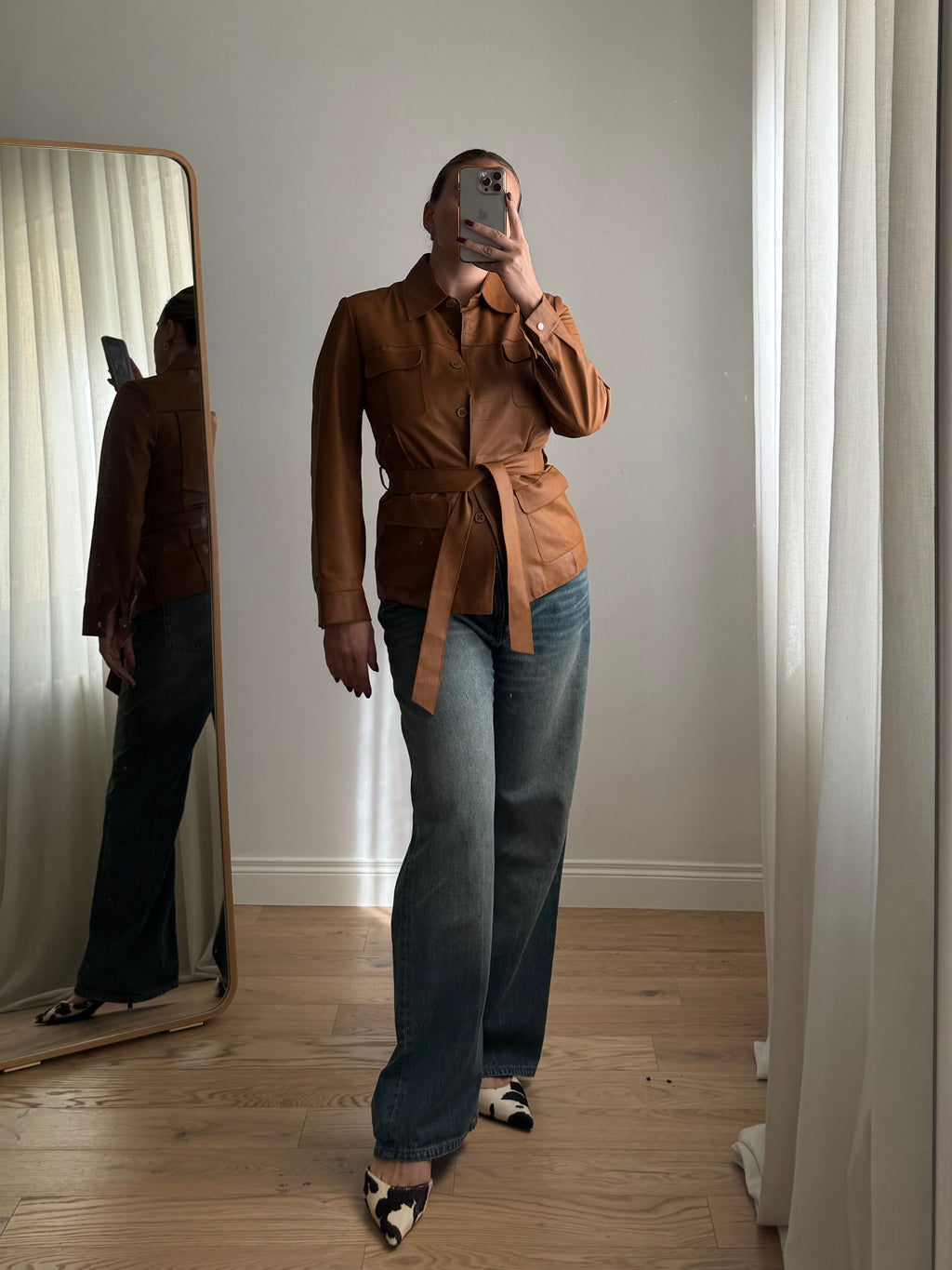 Giacca cammello in vera pelle