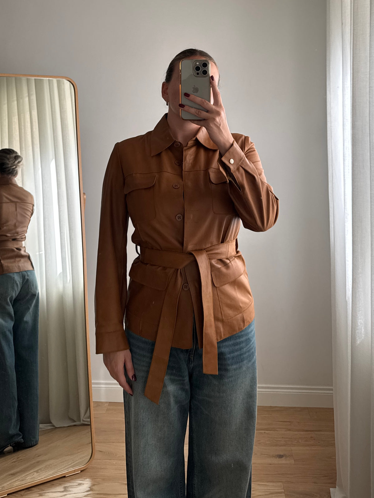 Giacca cammello in vera pelle