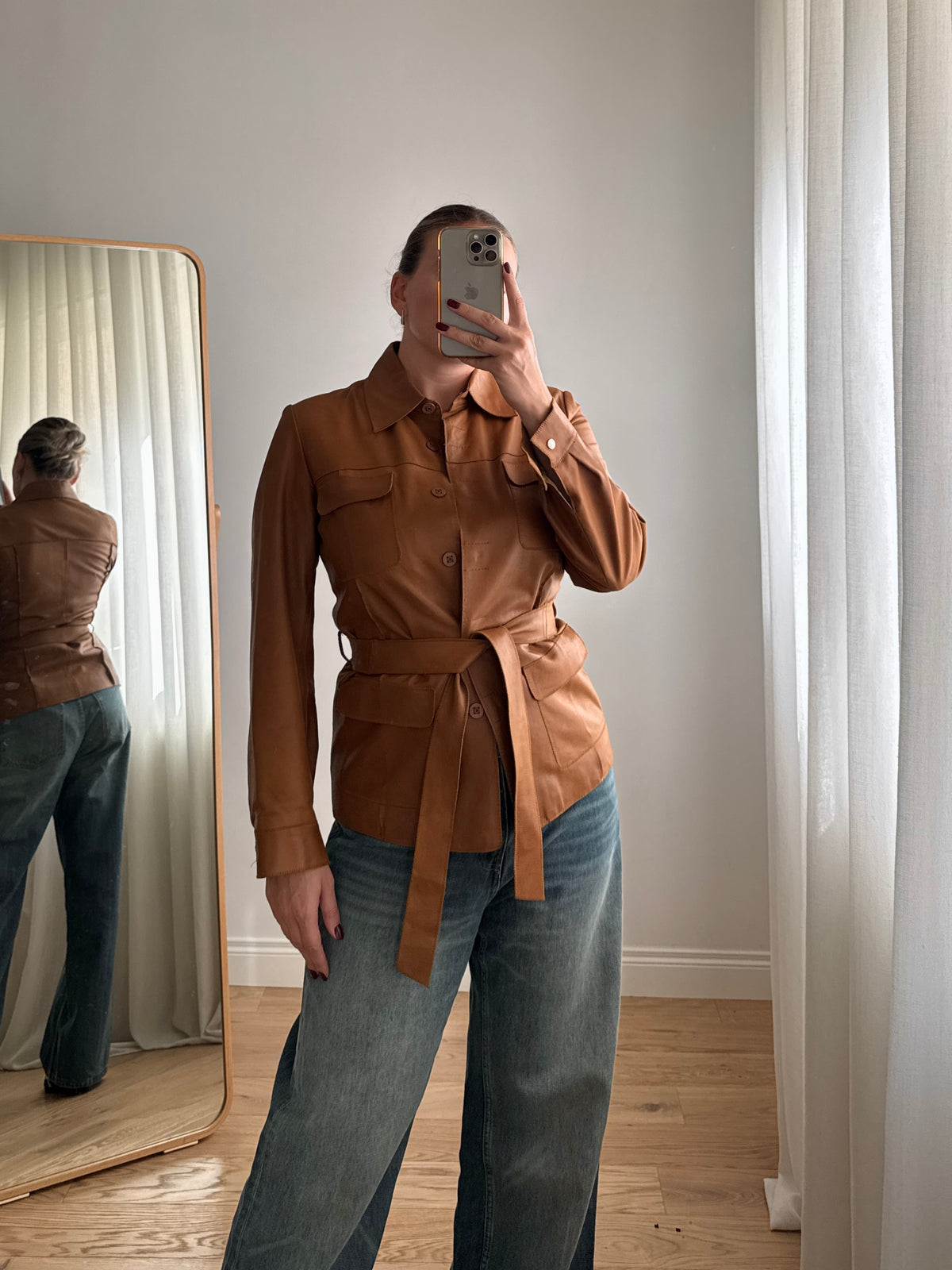 Giacca cammello in vera pelle