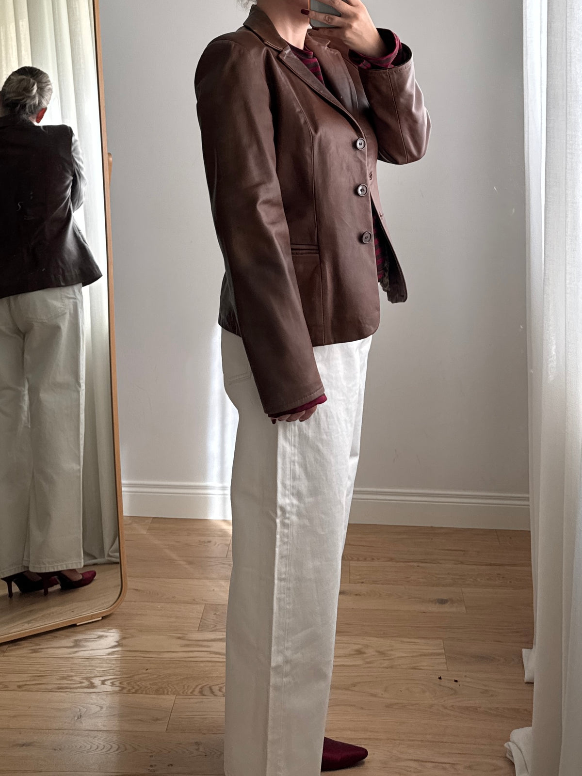 Blazer marrone in vera pelle