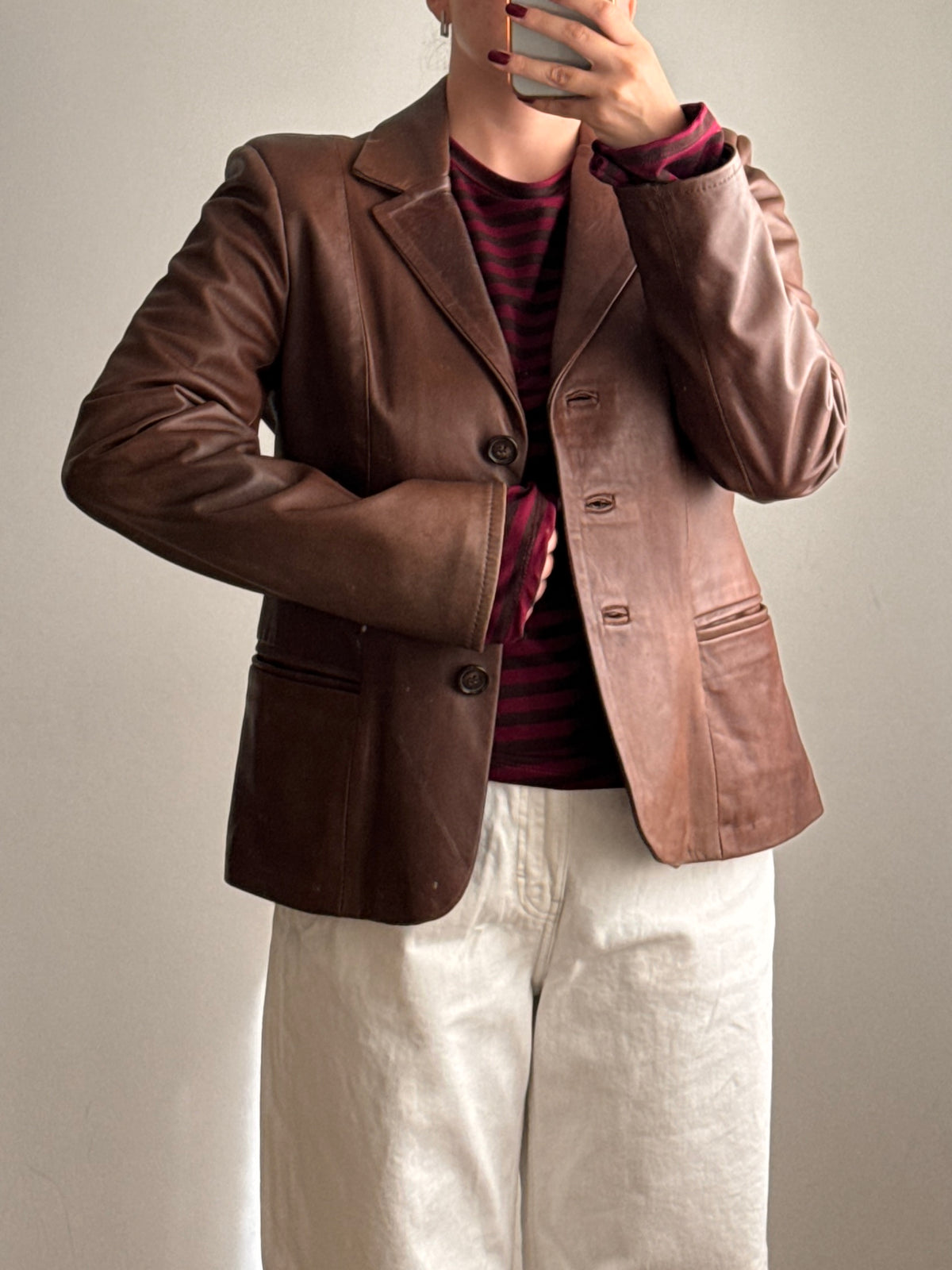 Blazer marrone in vera pelle
