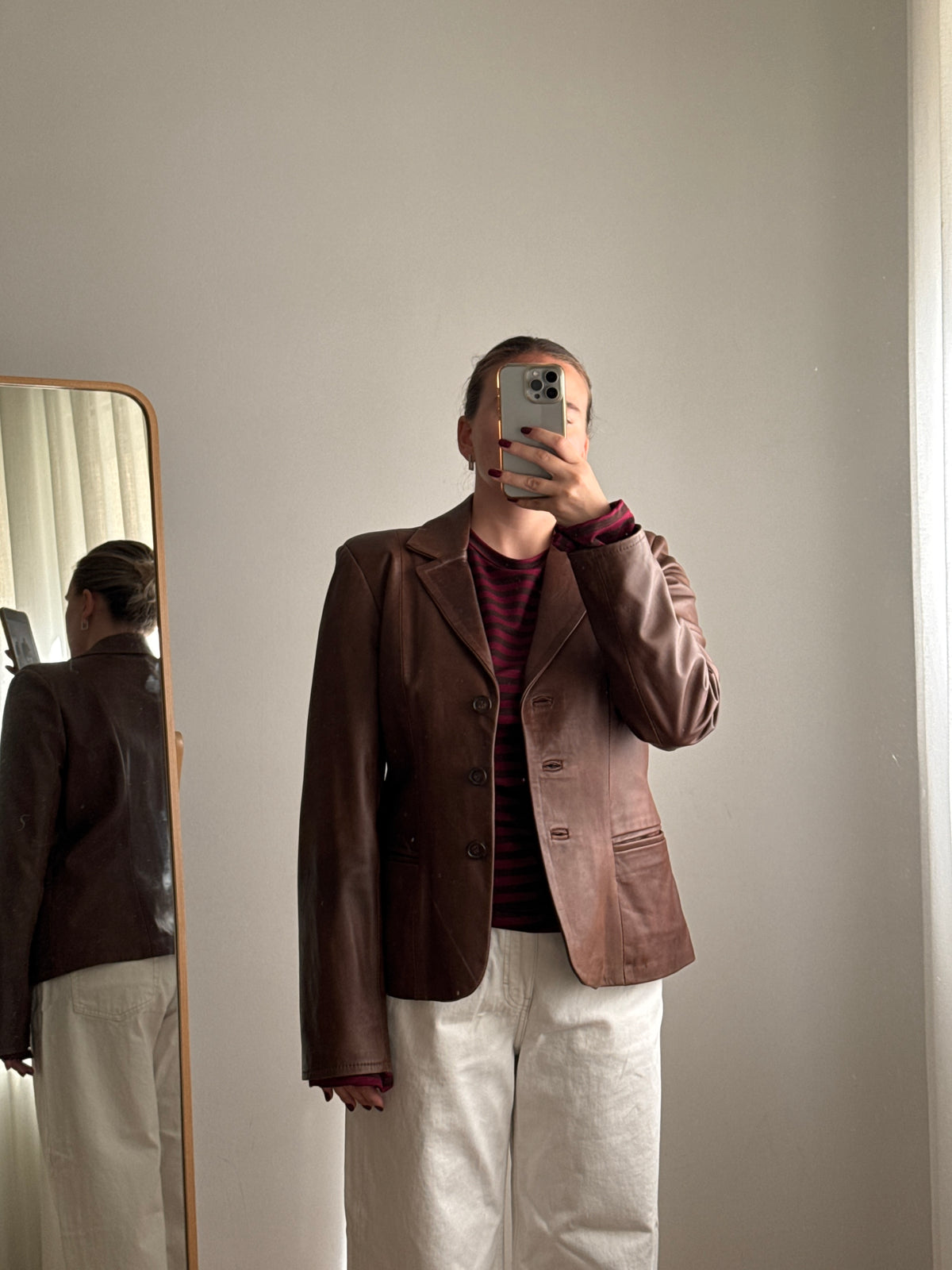Blazer marrone in vera pelle