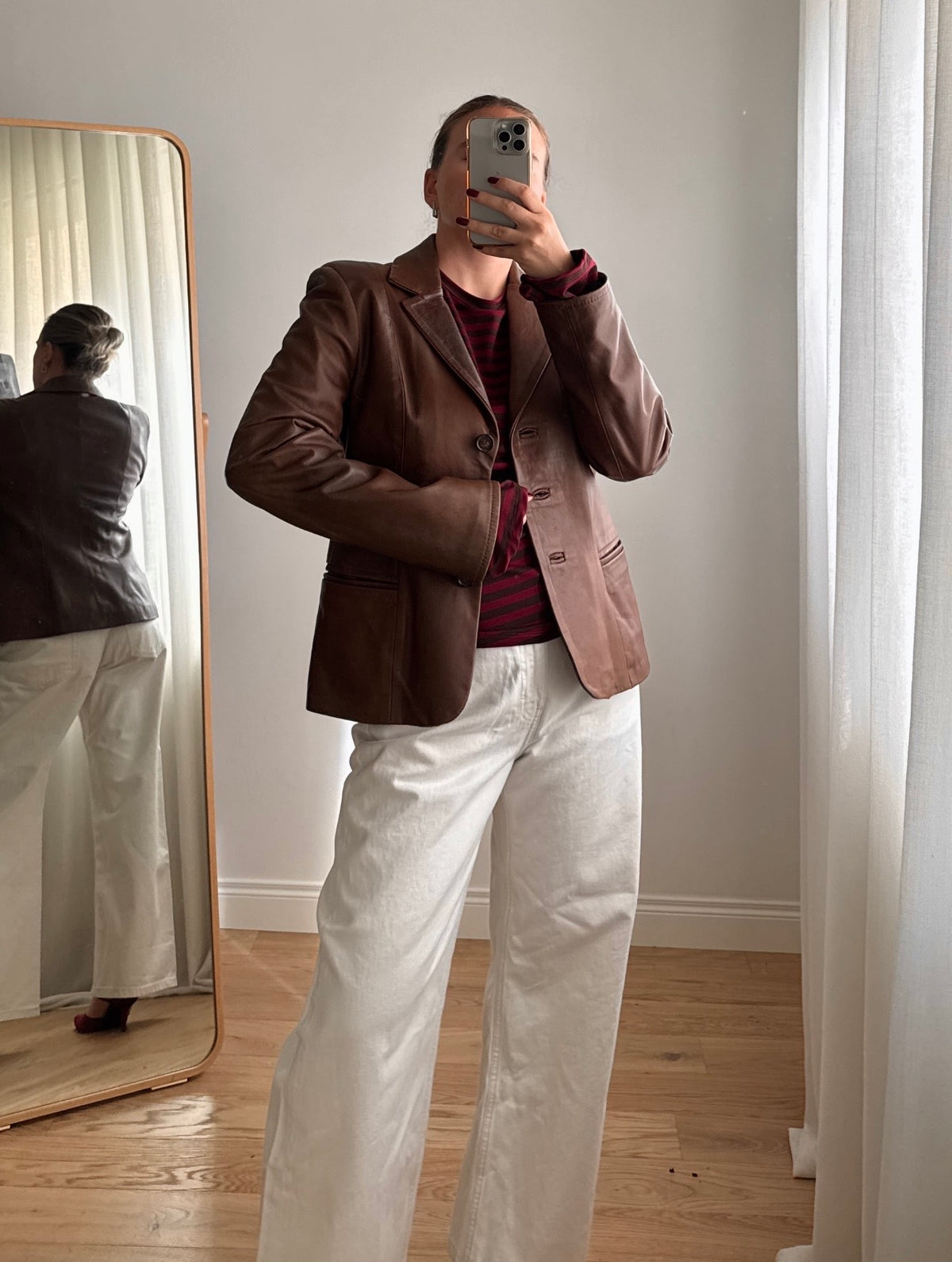 Blazer marrone in vera pelle