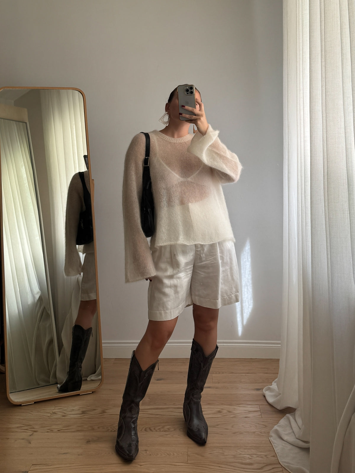 Maglione kid mohair con maniche svasate - Milk