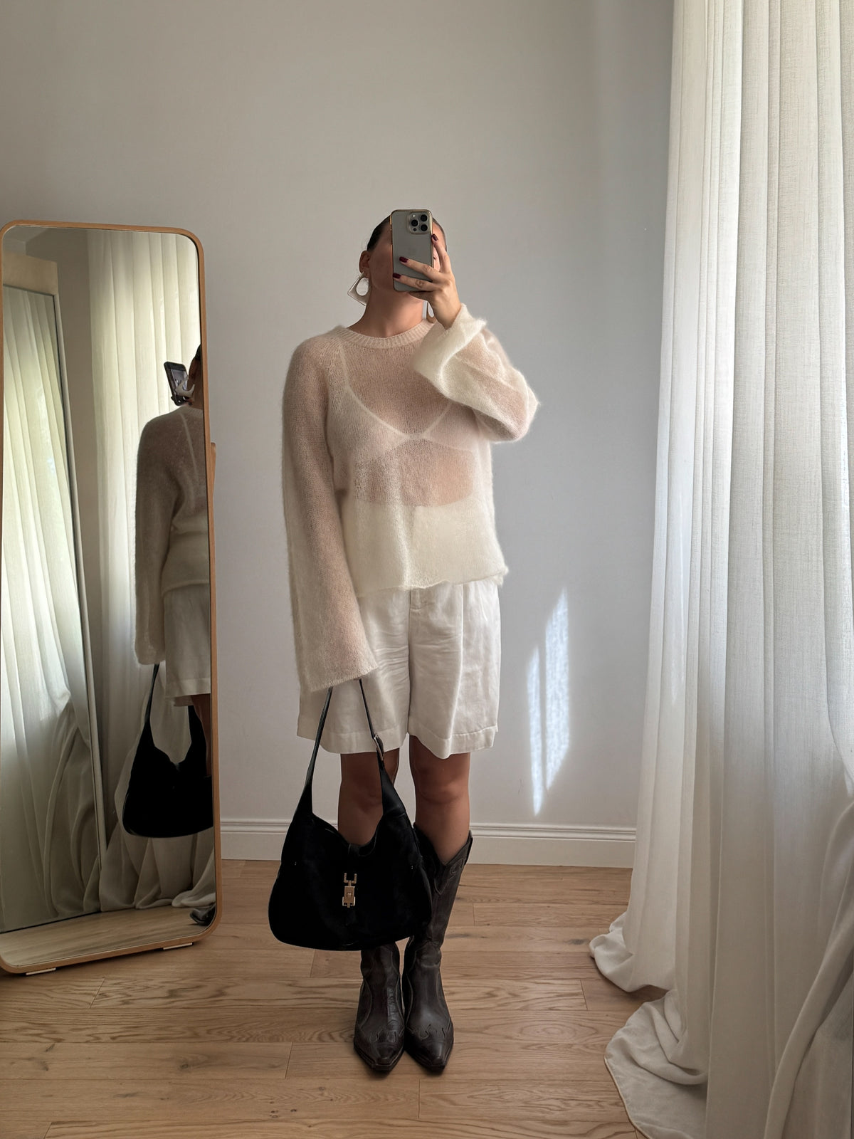 Maglione kid mohair con maniche svasate - Milk
