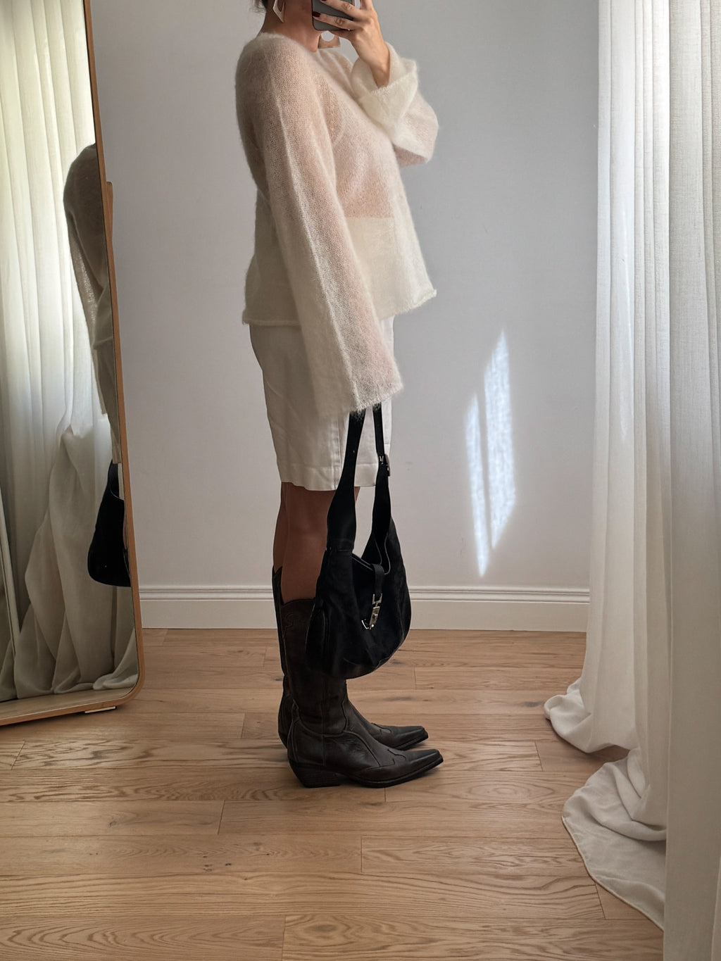 Maglione kid mohair con maniche svasate - Milk