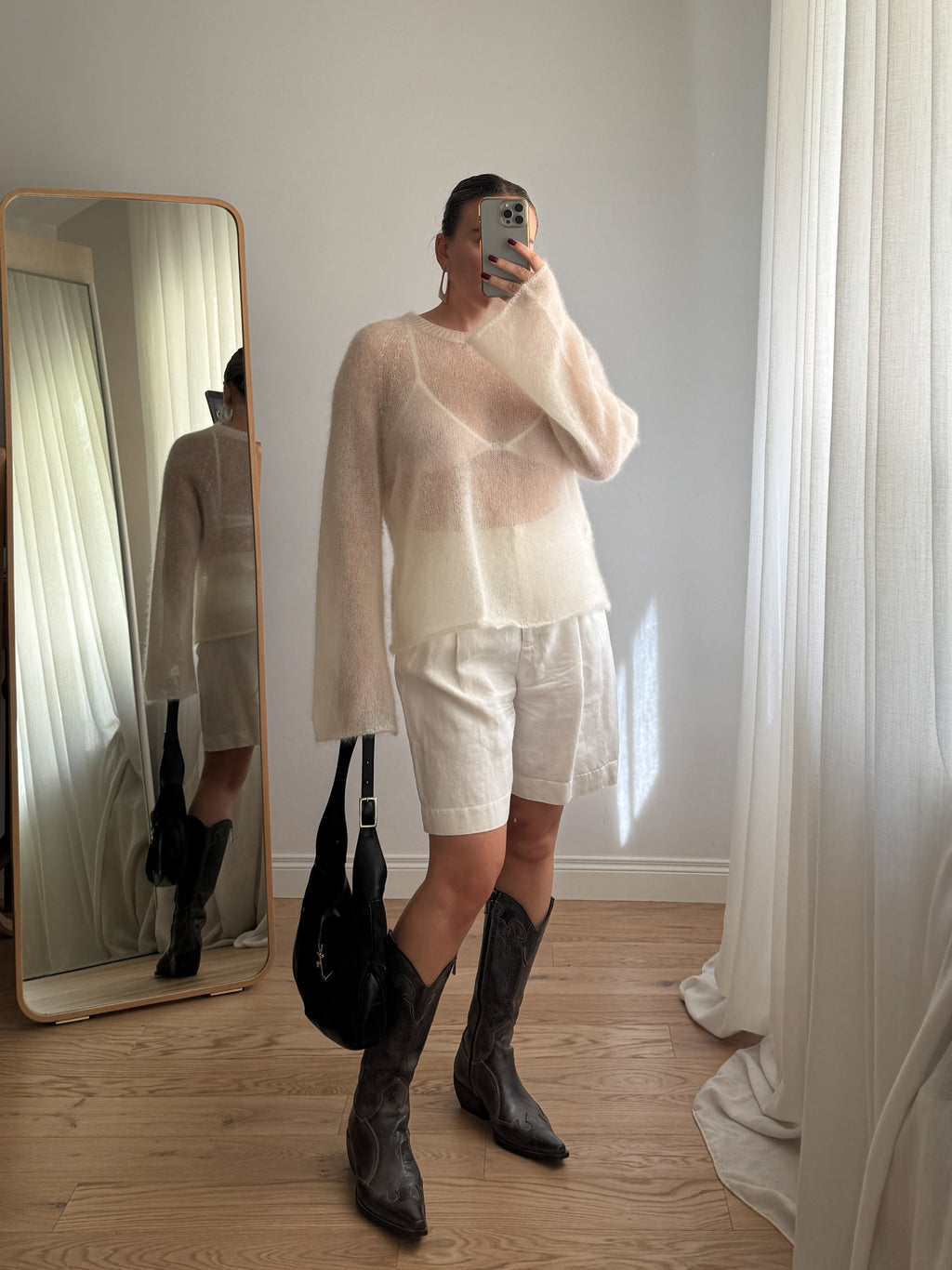Maglione kid mohair con maniche svasate - Milk