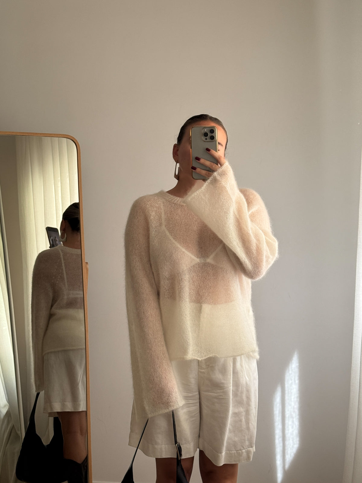 Maglione kid mohair con maniche svasate - Milk