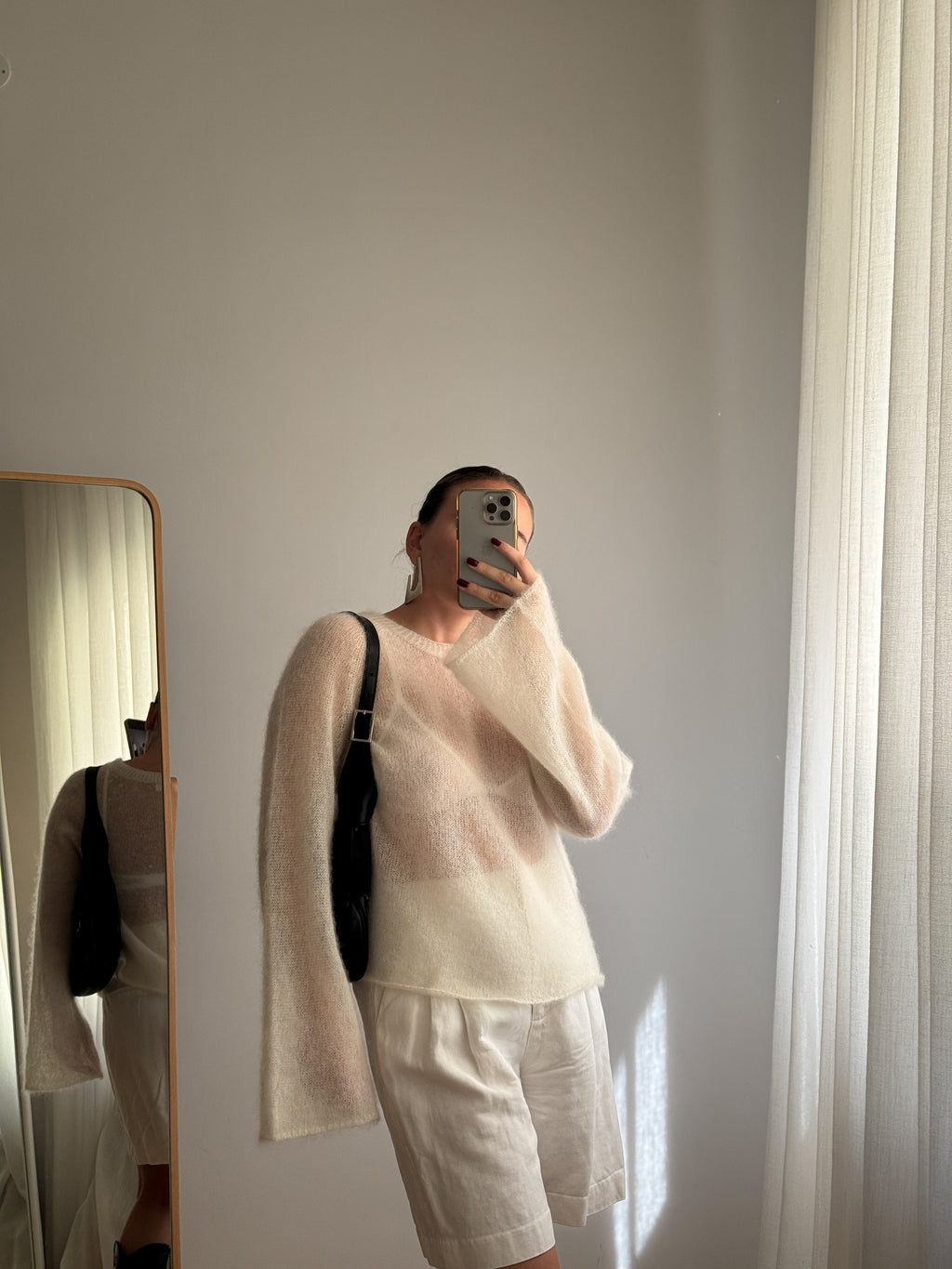 Maglione kid mohair con maniche svasate - Milk