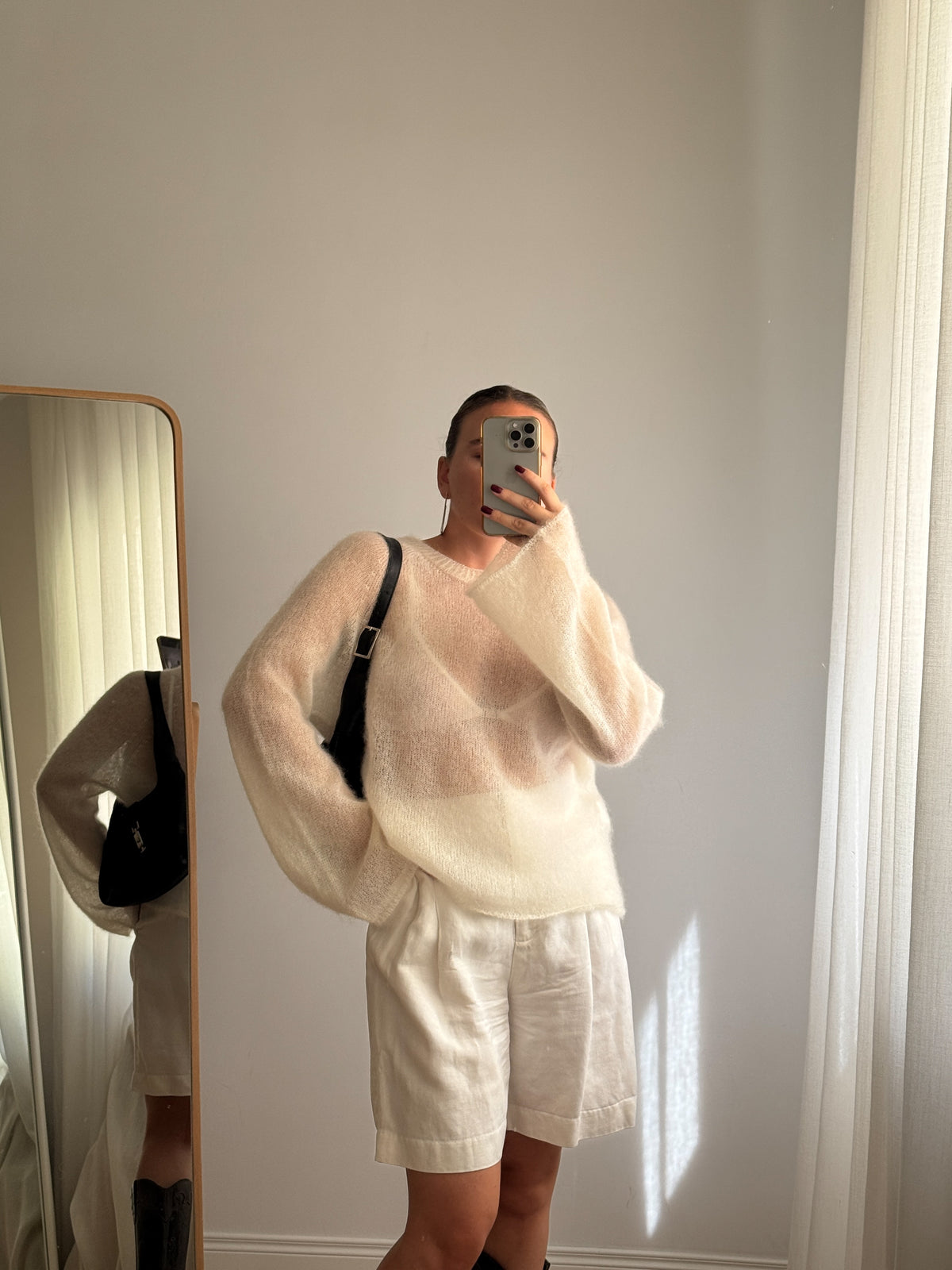 Maglione kid mohair con maniche svasate - Milk
