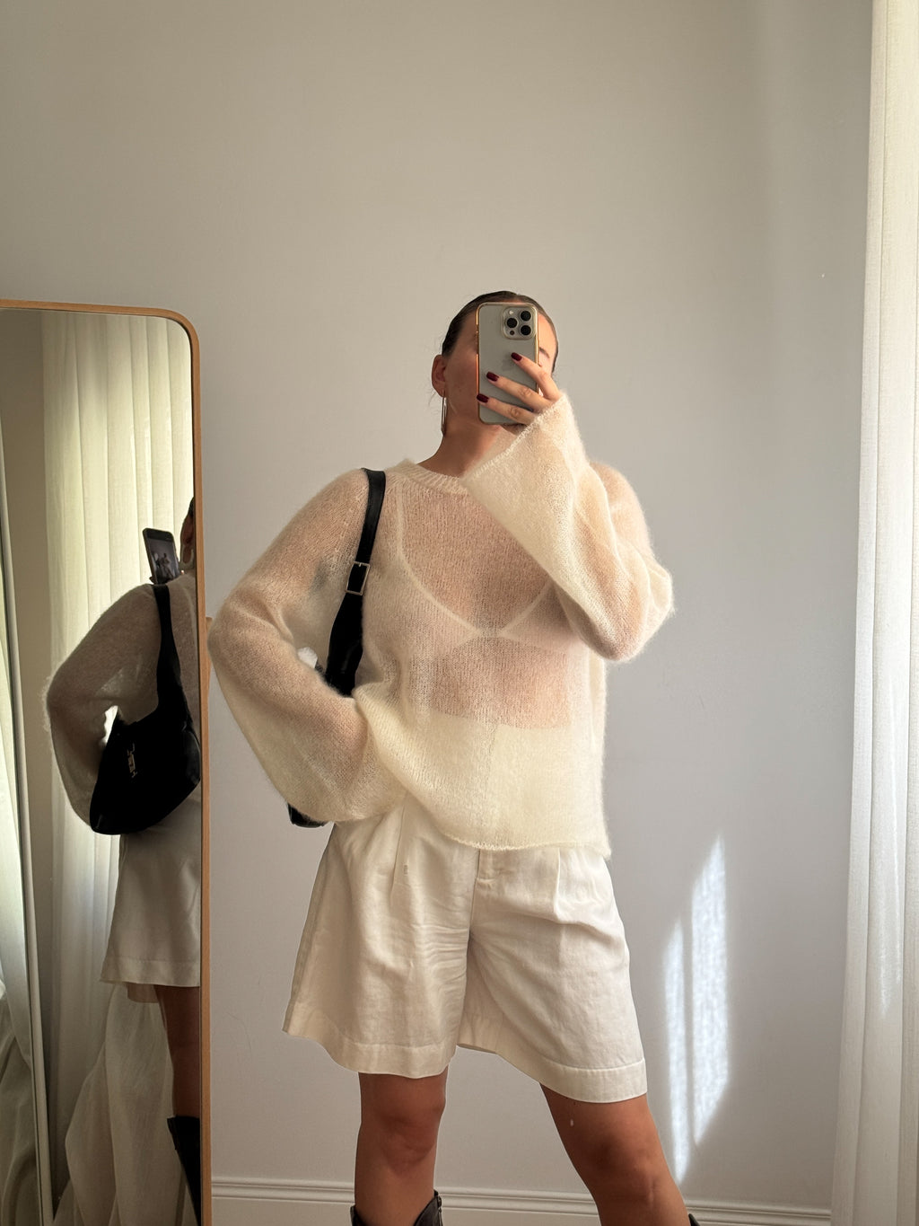 Maglione kid mohair con maniche svasate - Milk