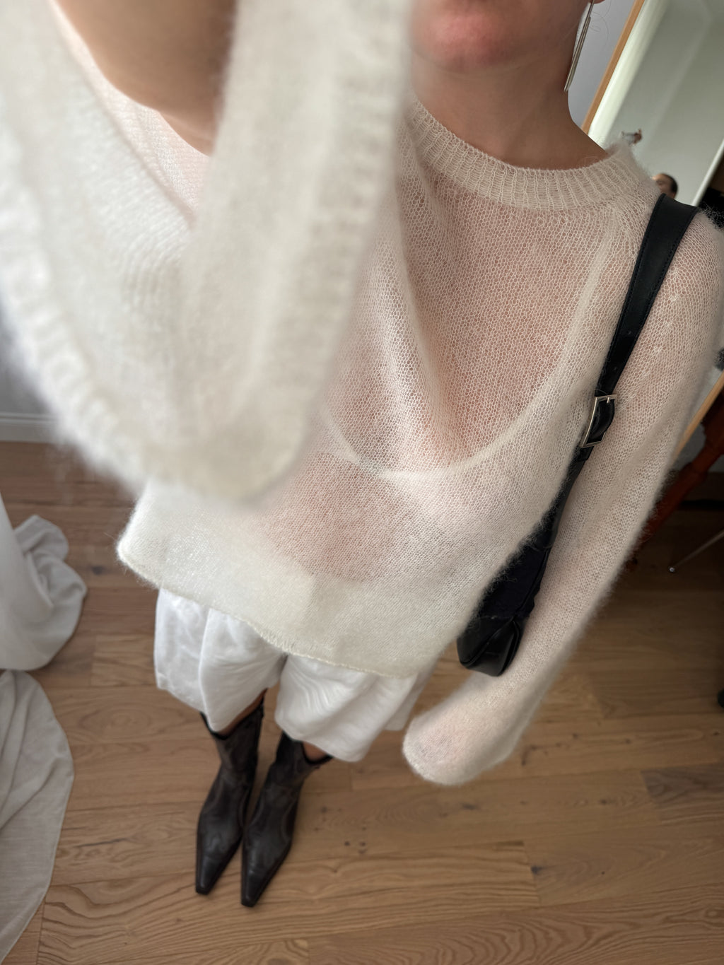 Maglione kid mohair con maniche svasate - Milk