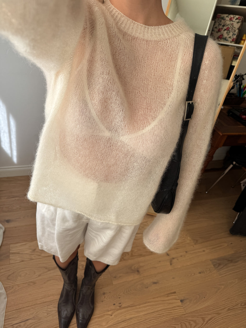 Maglione kid mohair con maniche svasate - Milk